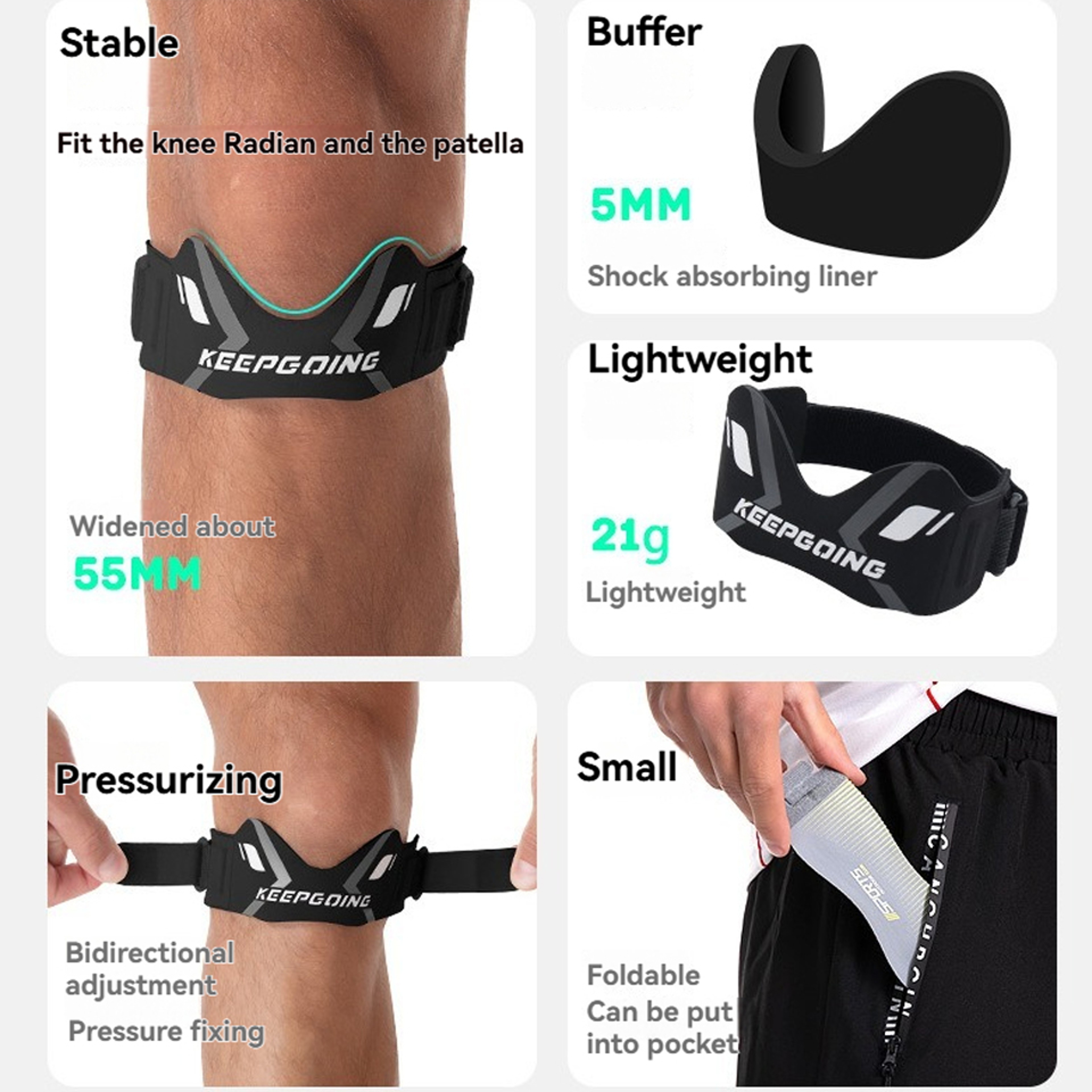 Knee Tendon Support Strap Brace Patella Band Protection Adjustable Absorption Compression Pad For B 2