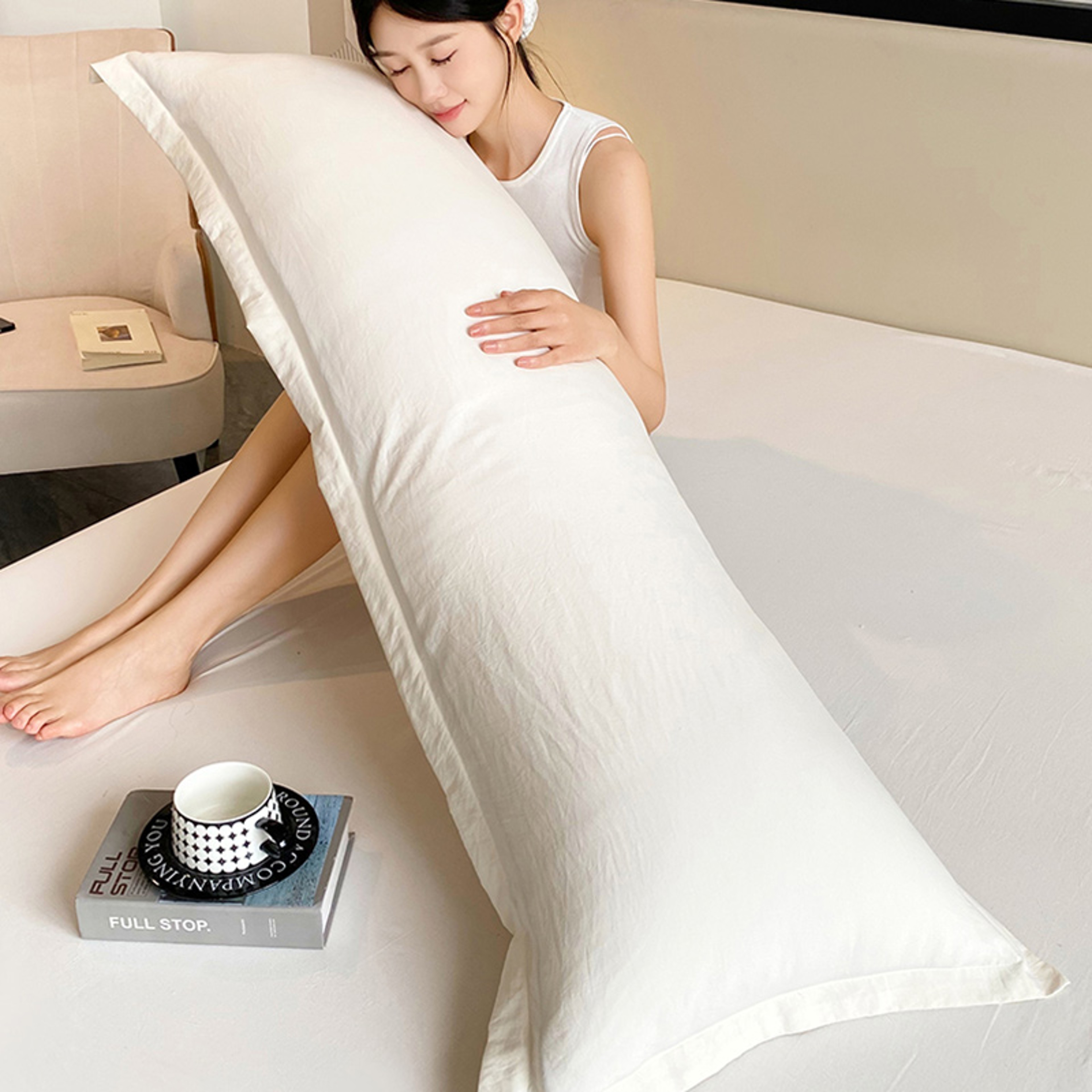 New SolidColor Washed Double Long Pillowcases Couple Pillowcases For Cozy Sleep Soft Cotton Pillowc 0