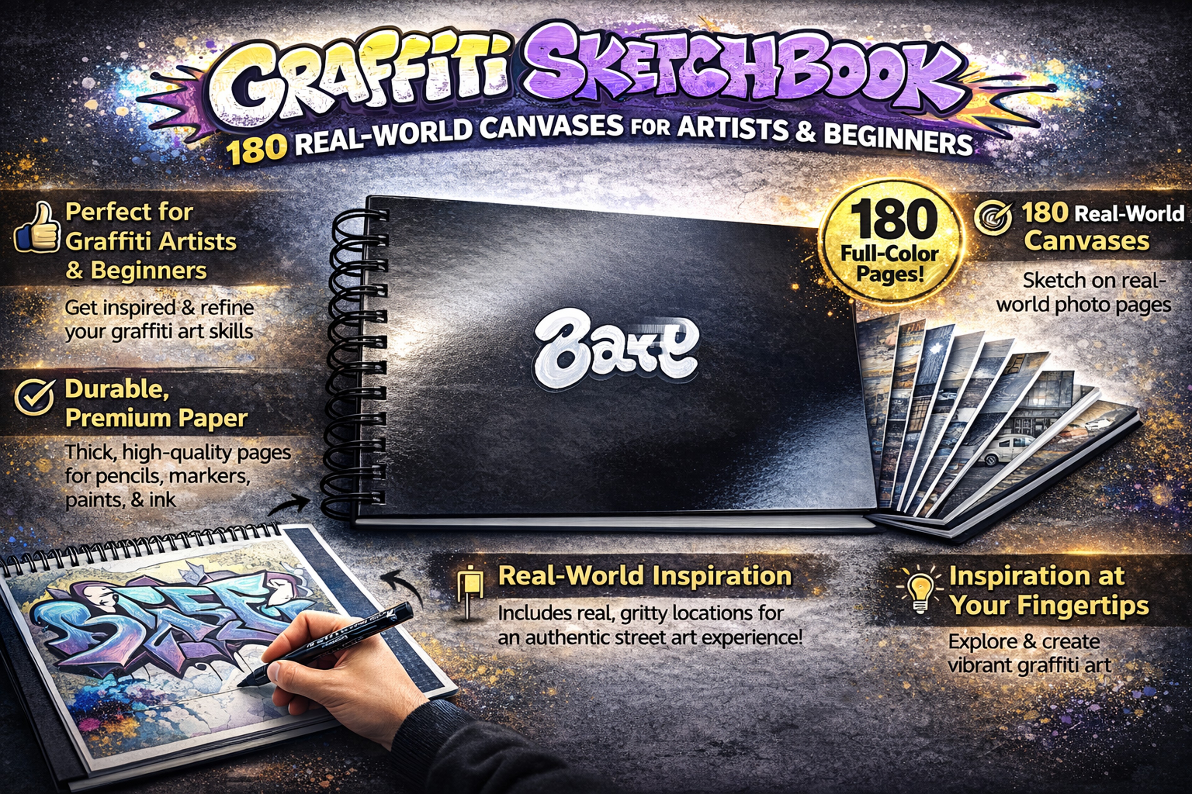 Graffiti Sketchbook, 180 Real-World Canvases for Artists & Beginners, Ultimate Graffiti Sketching Book – view 8