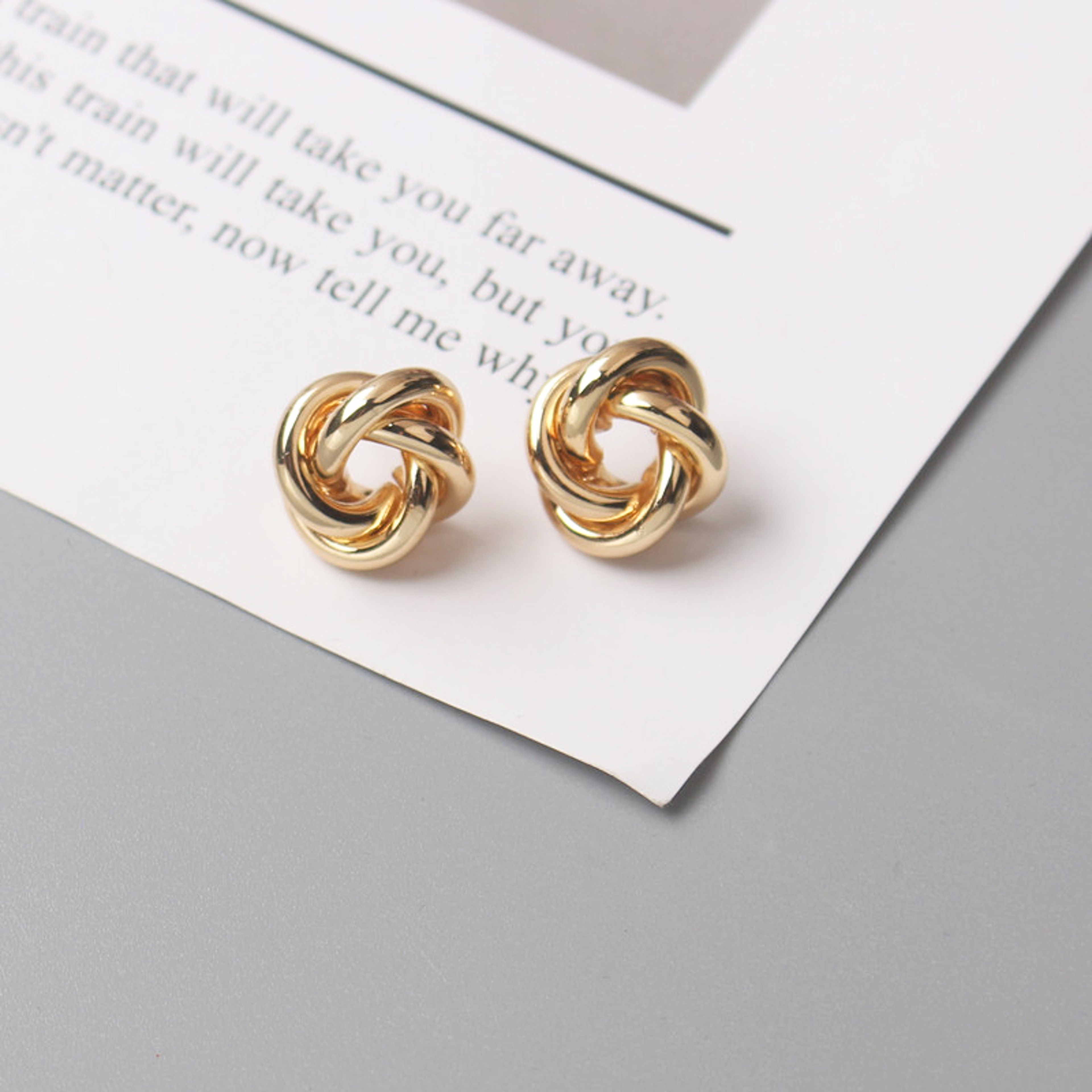 Gold Color Twist Round Tiny Metal Stud Earrings For Women 0