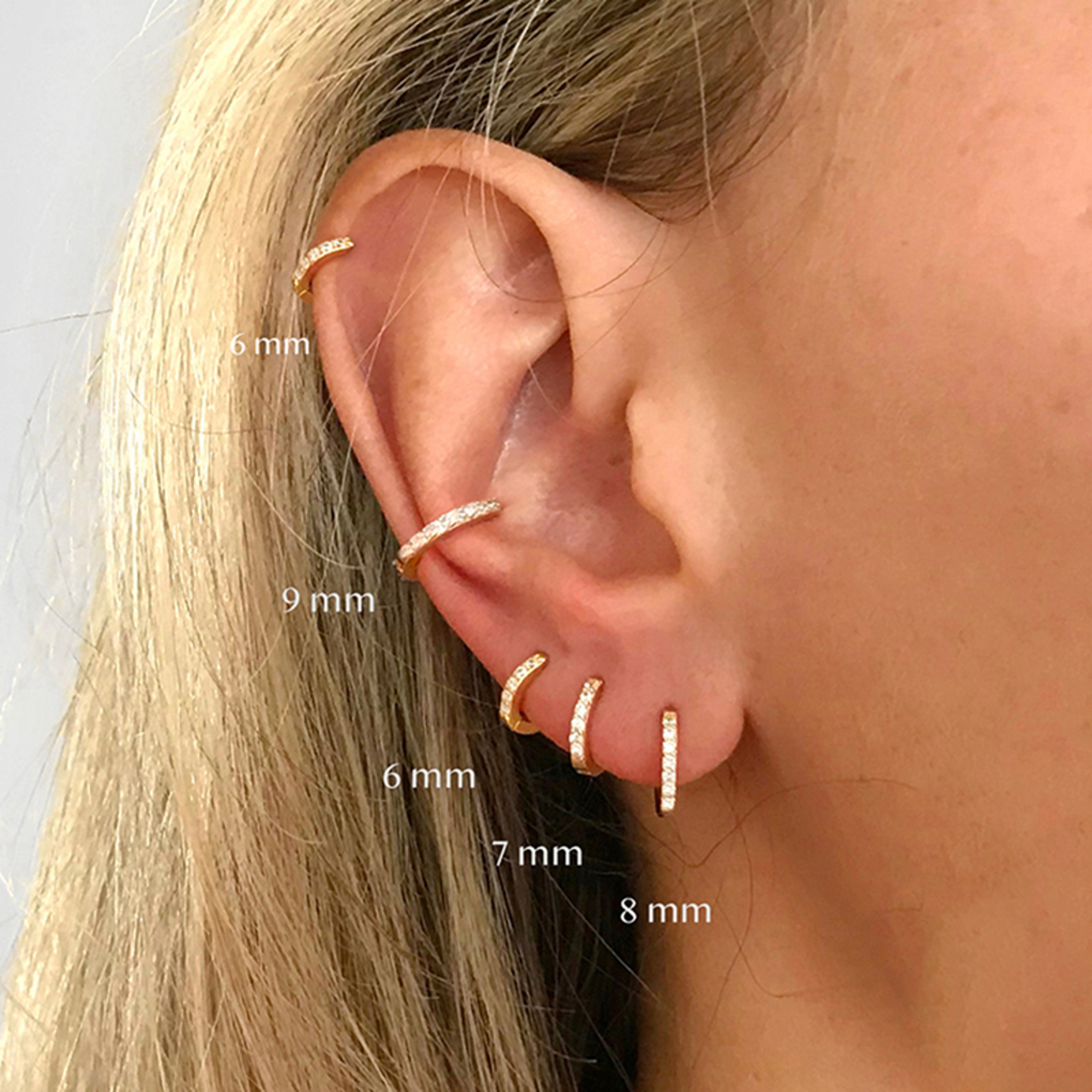 Stainless Steel Minimalist Cubic Zirconia Huggie Hoop Earrings Gold Silver Accent – view 3