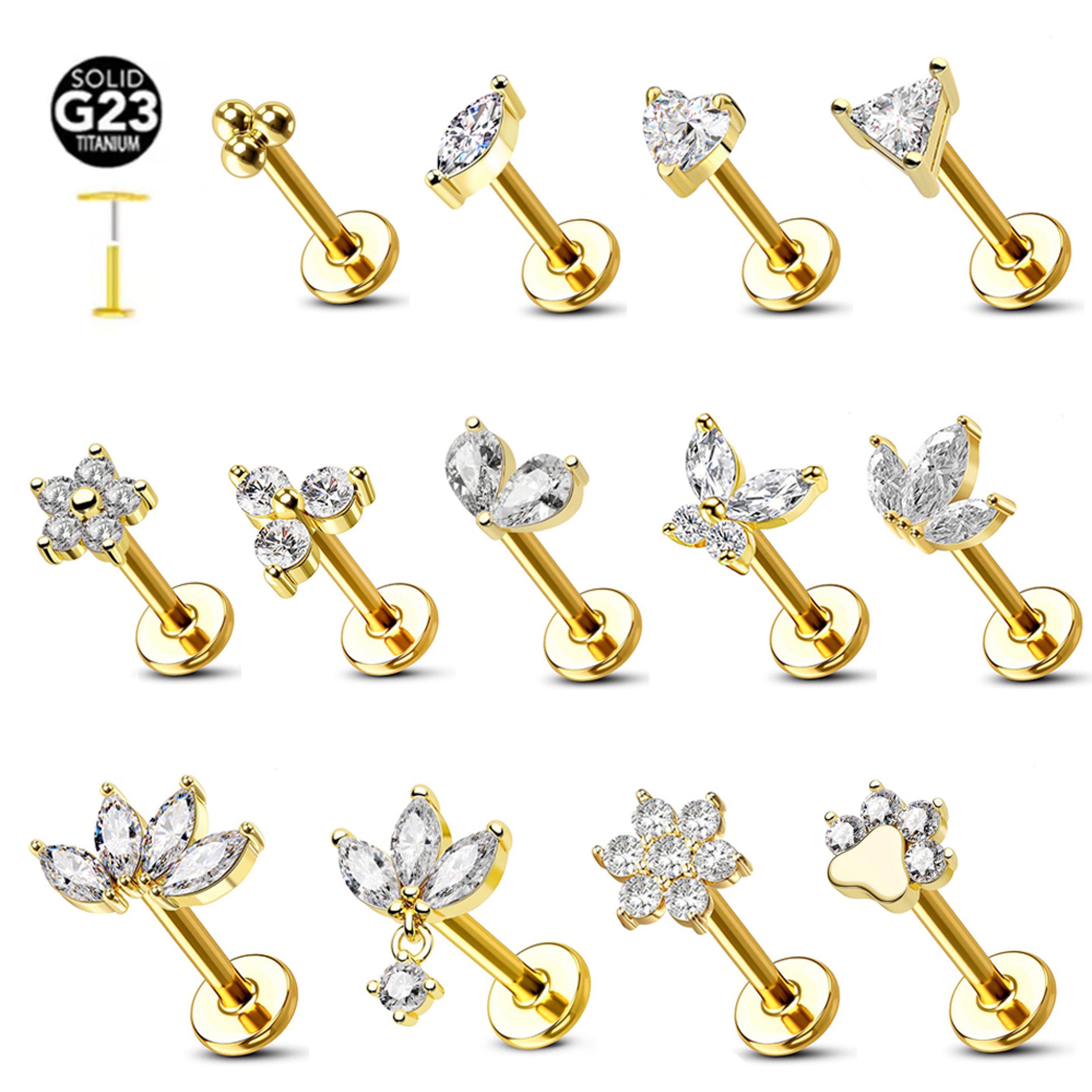 Titanium Flower Threadless Earring Petal Heart Butterfly Push In Labret Stud 0