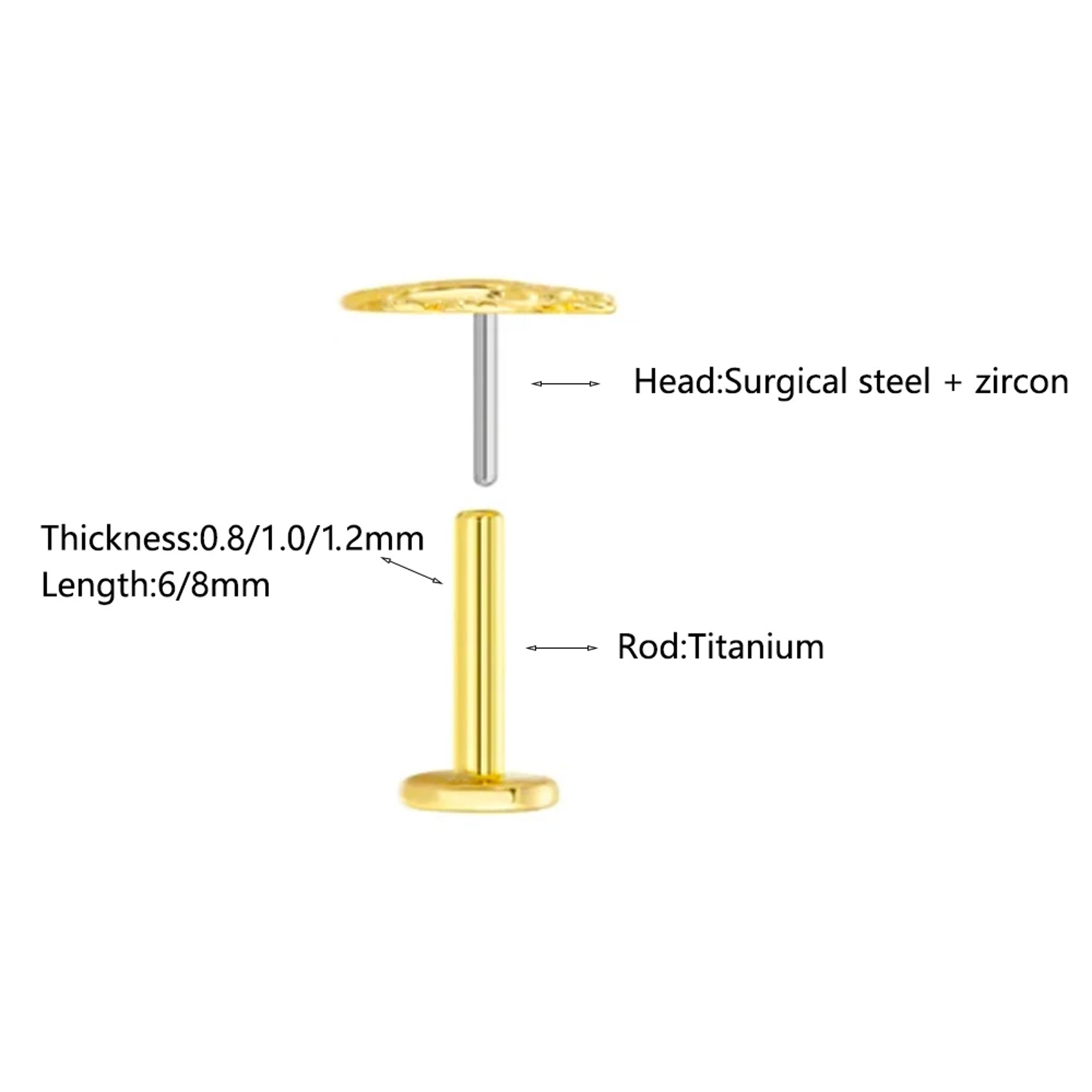 Titanium Flower Threadless Earring Petal Heart Butterfly Push In Labret Stud 1