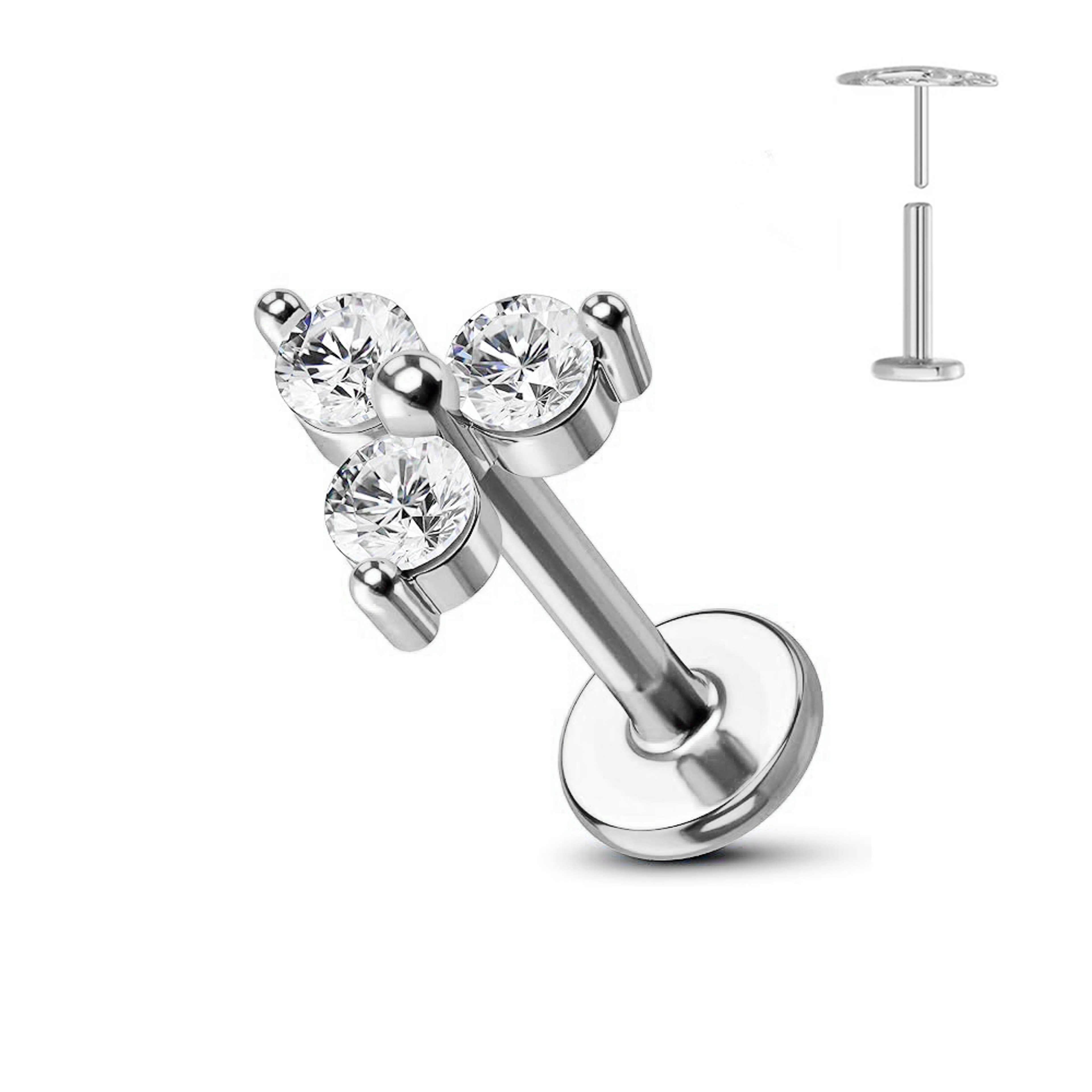 Titanium Flower Threadless Earring Petal Heart Butterfly Push In Labret Stud 19