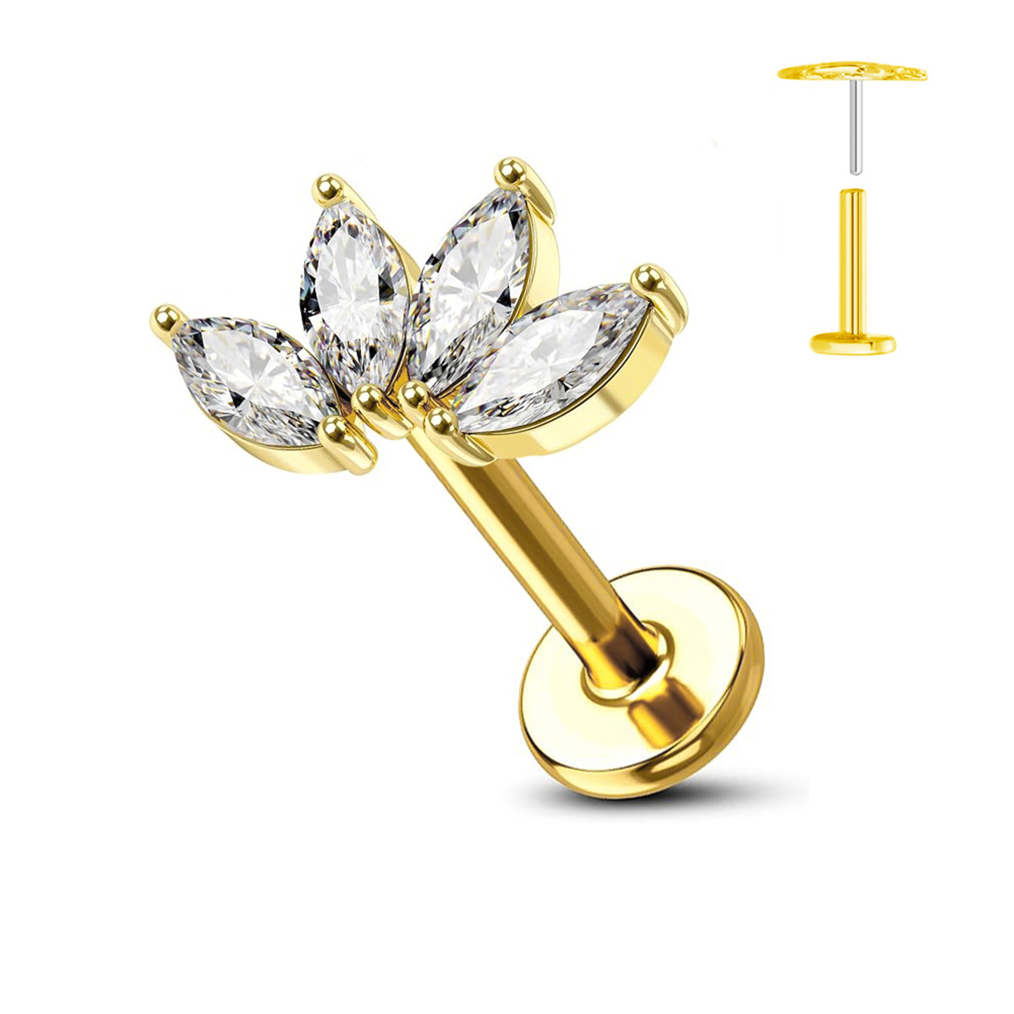 Titanium Flower Threadless Earring Petal Heart Butterfly Push In Labret Stud 16