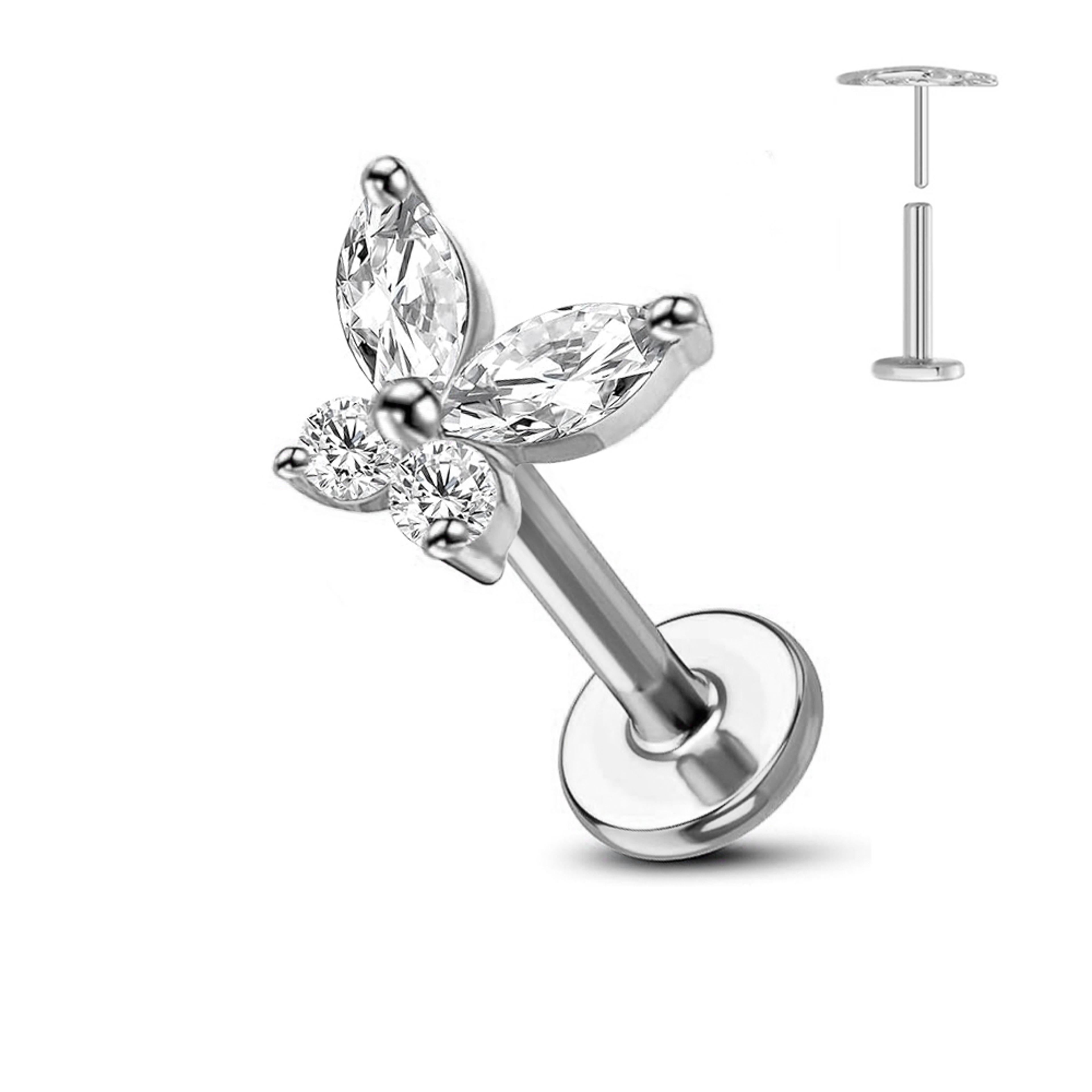 Titanium Flower Threadless Earring Petal Heart Butterfly Push In Labret Stud 30
