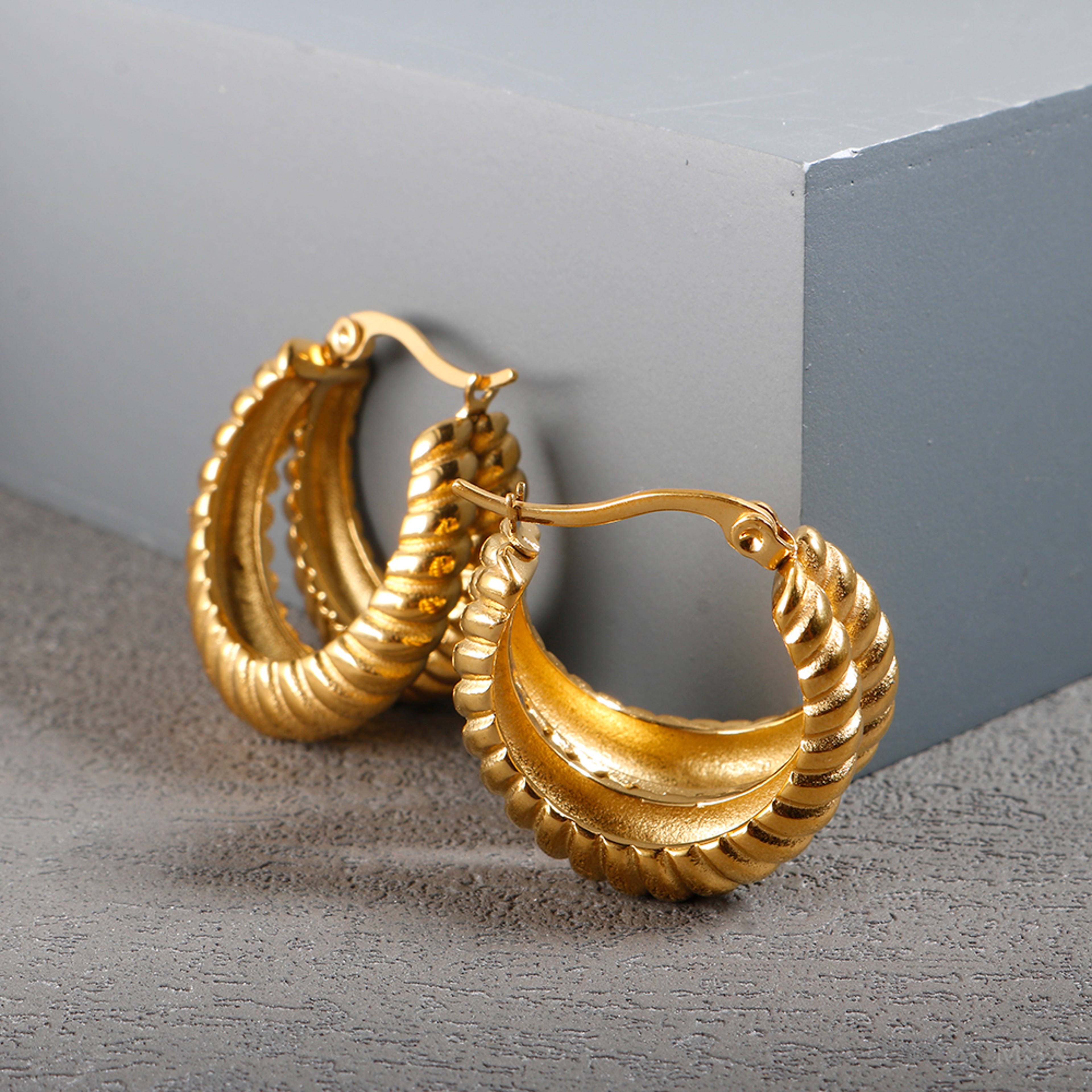 Trendy Golden Stainless Steel Hoop Earrings for Women and Men – view 4