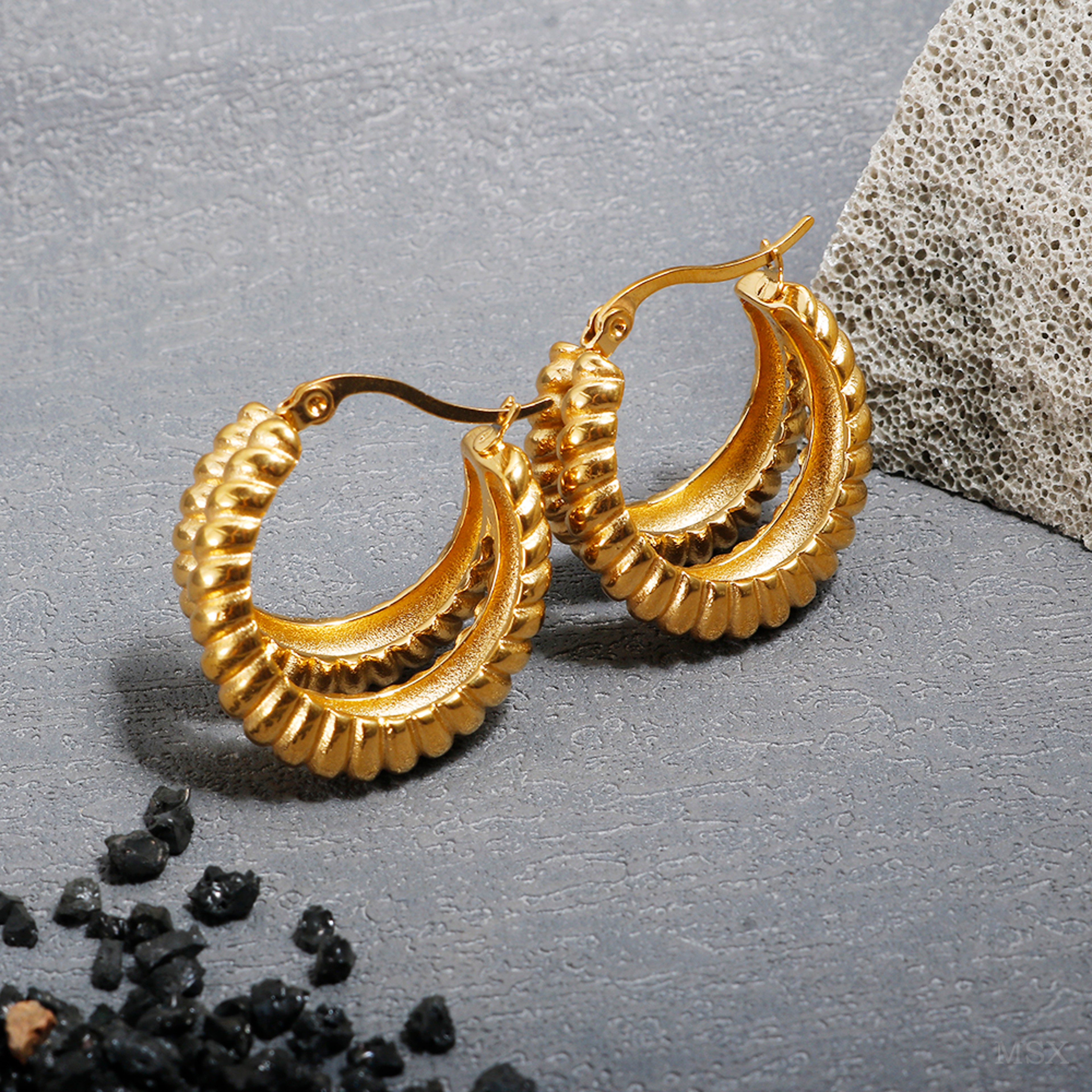 Trendy Golden Stainless Steel Hoop Earrings for Women and Men – view 3