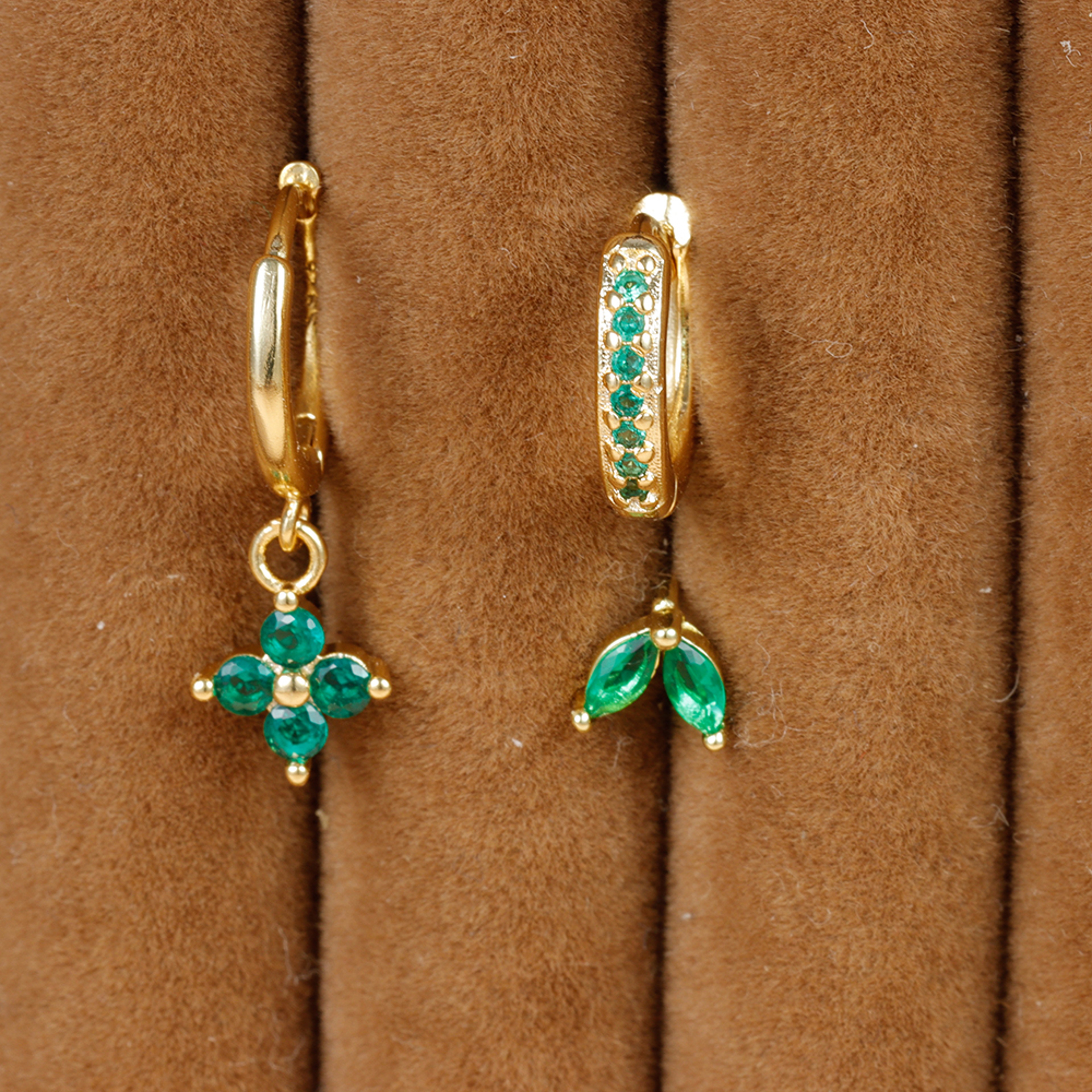 Three PCS Stainless Steel Green Crystal Zirconia Hoop Earrings Set Geometric Cartilage Piercing Jewelry – view 2
