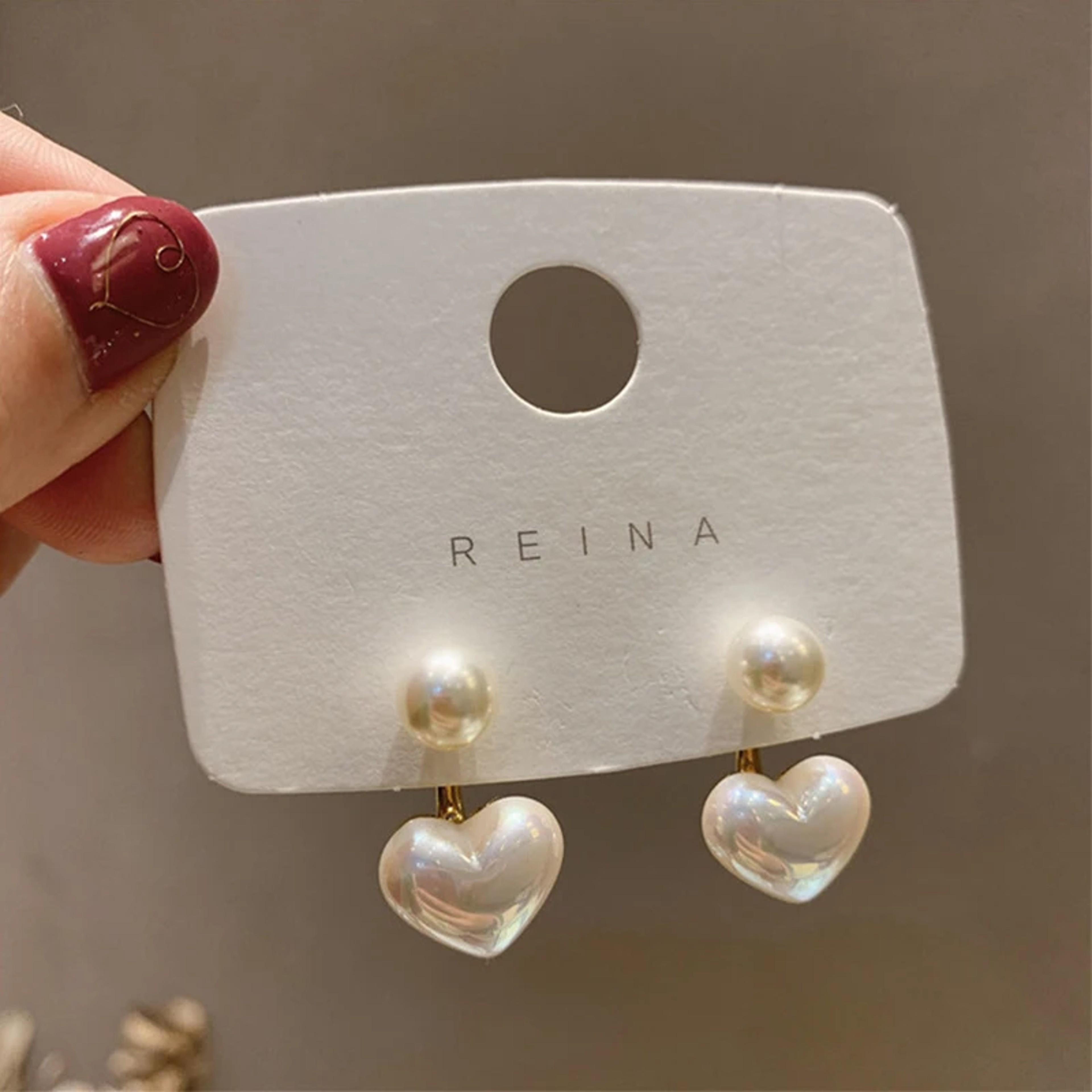 Heart Pearl Drop Earrings Sweet Elegant Geometric Jewelry 1