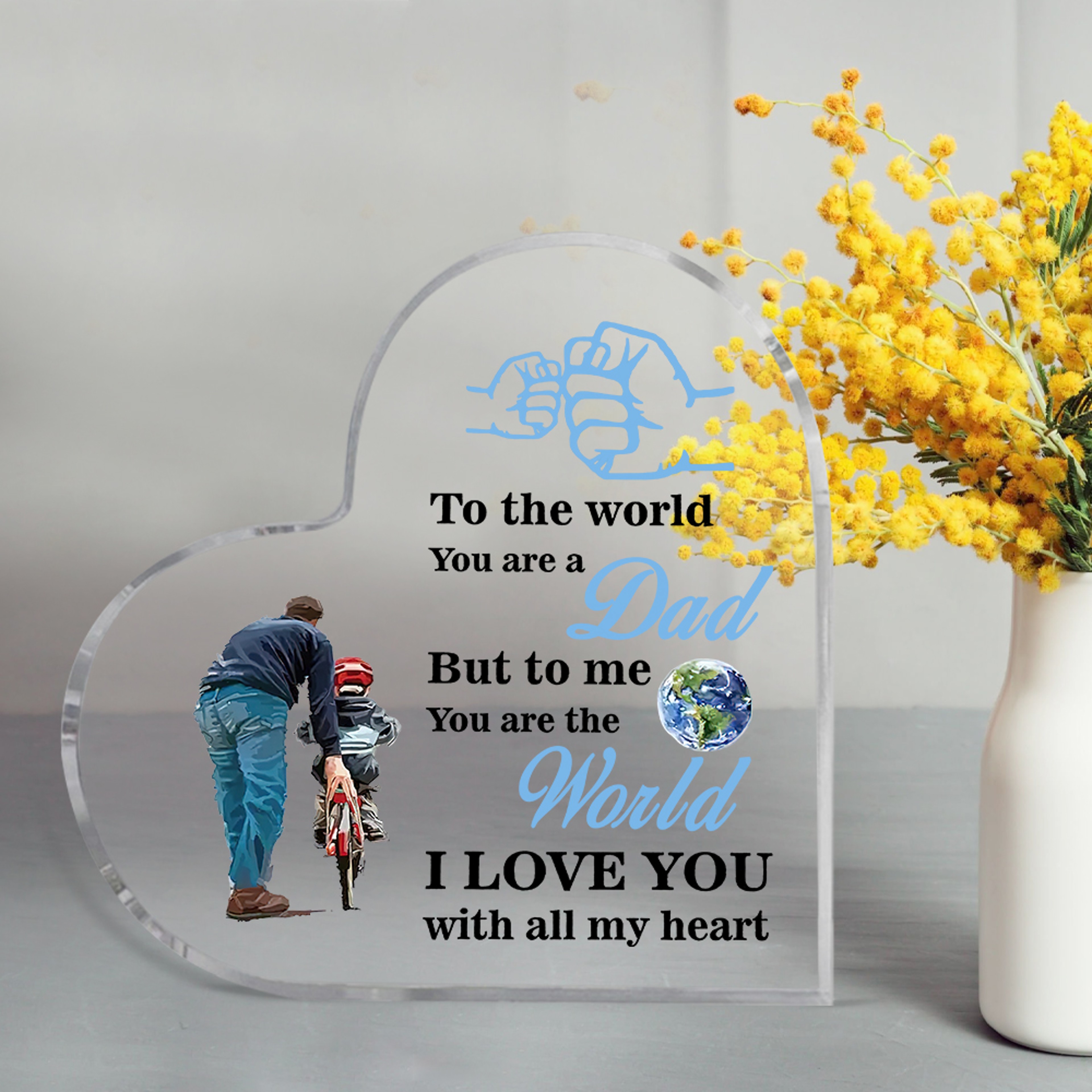 Inspirational Heart Shaped Dad Acrylic Plaque Keepsake Paperweight Decor – view 3