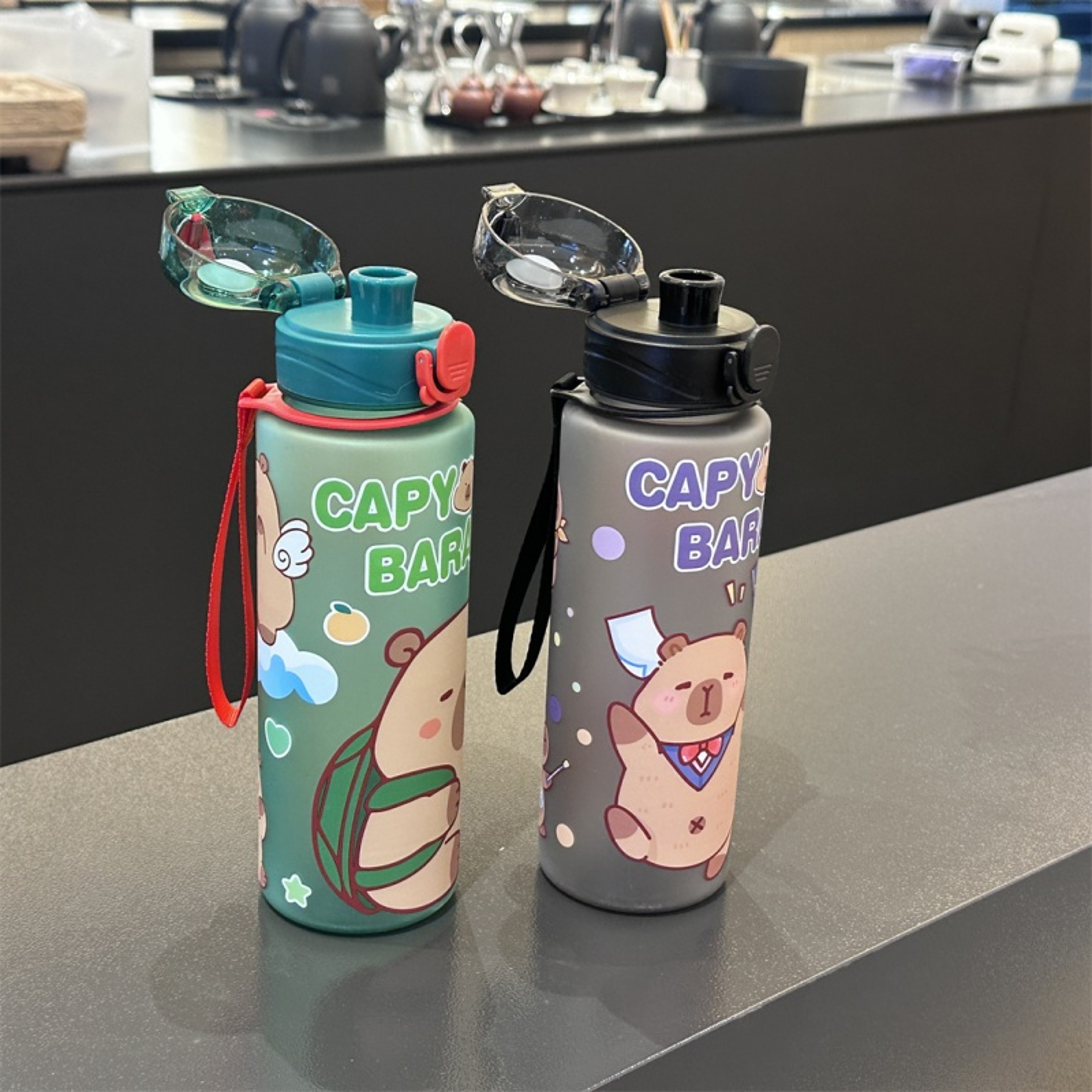 Cute Capybara Water Bottle Leakproof Plastic Straw Cup For Outdoor Travel Sports 2