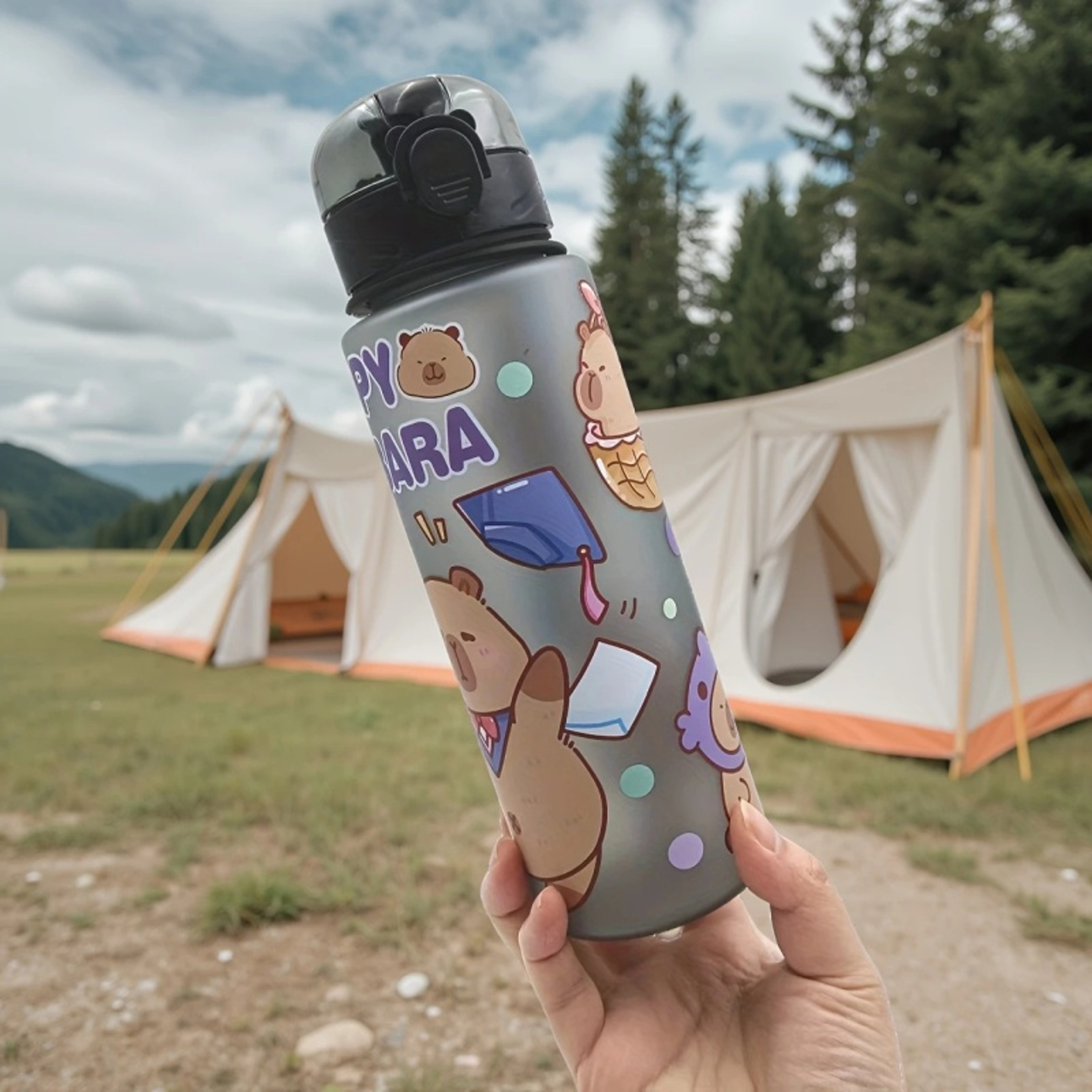 Cute Capybara Water Bottle Leakproof Plastic Straw Cup For Outdoor Travel Sports 6