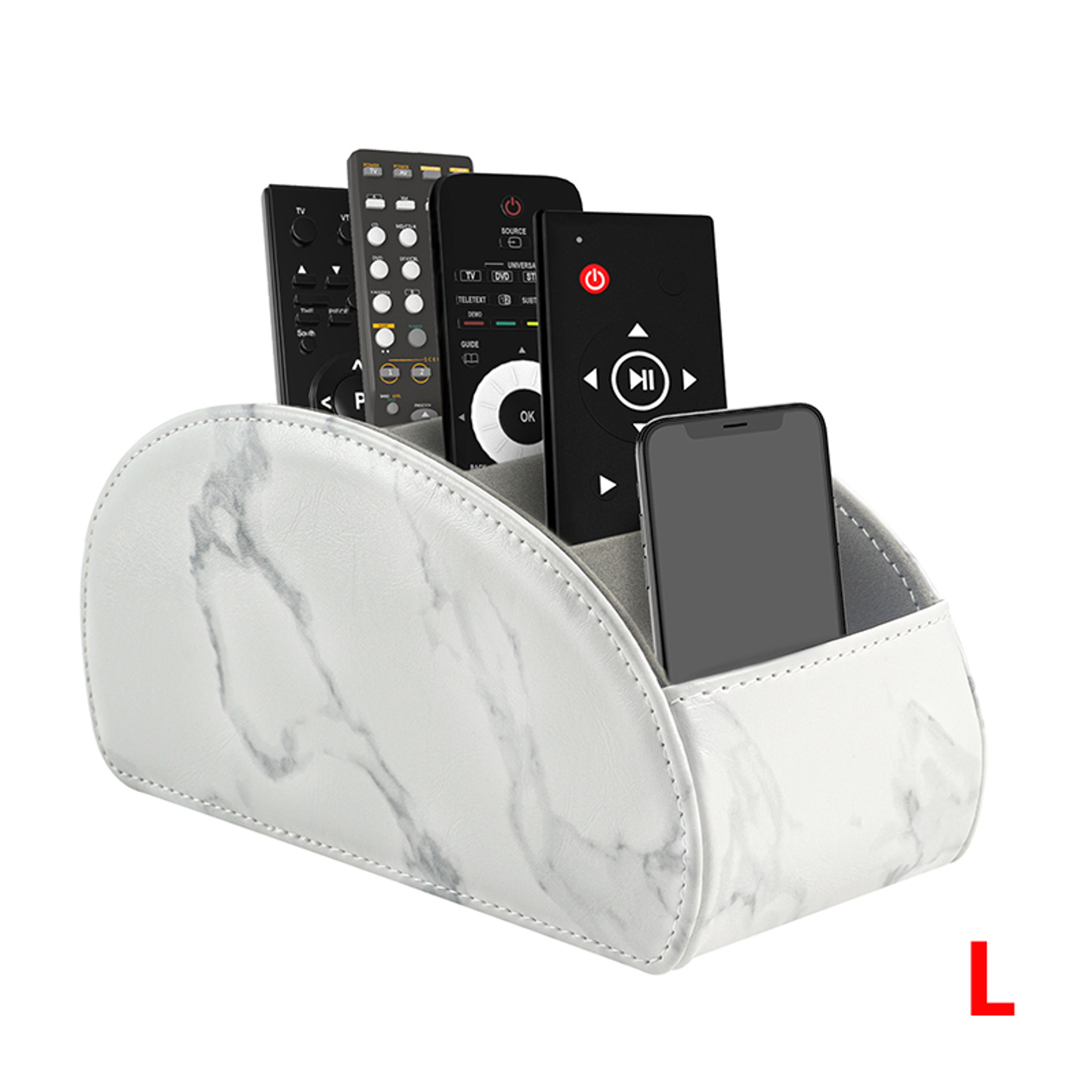 PU Leather Remote Control Holder With Five Compartments Desktop Organizer Caddy Tray 11
