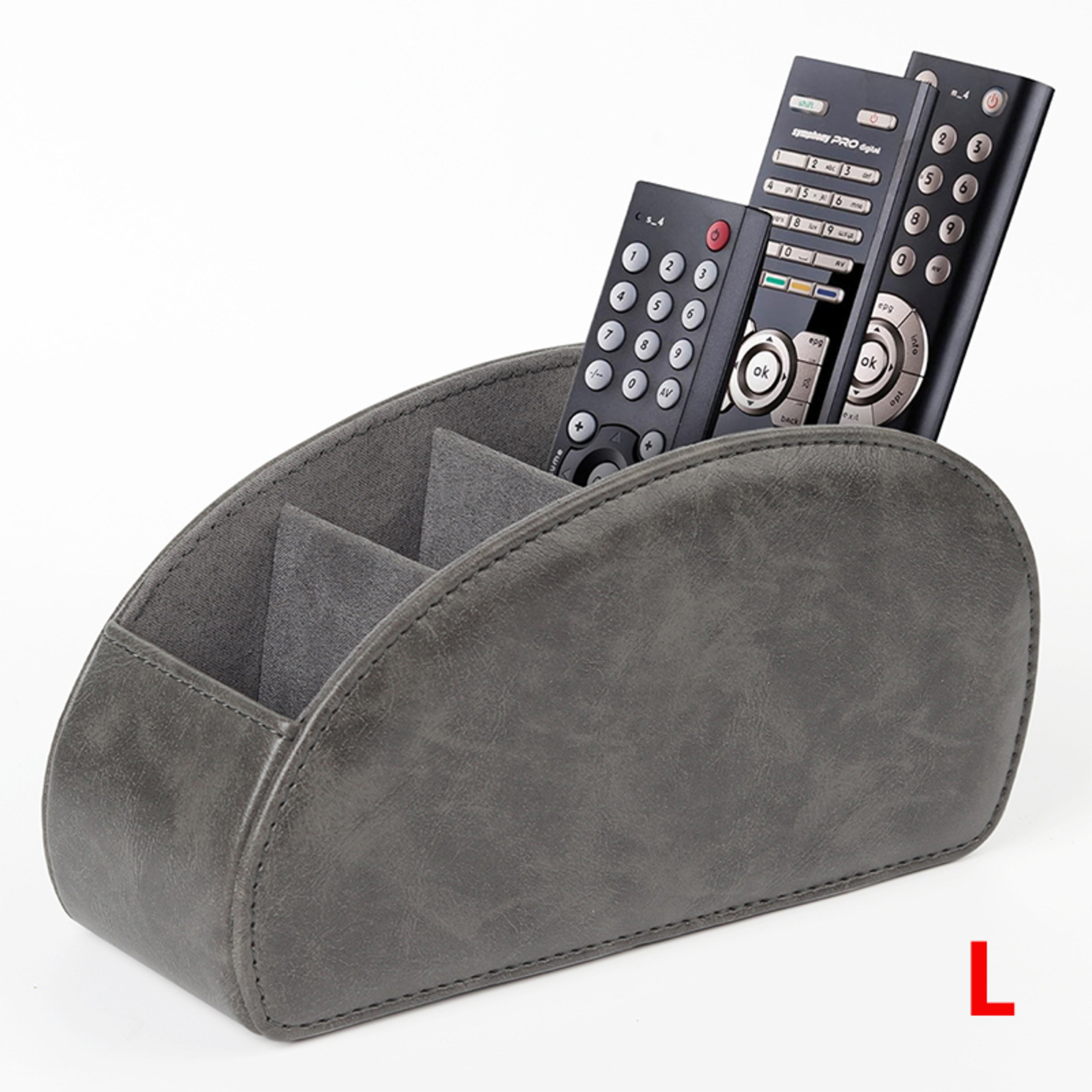 PU Leather Remote Control Holder With Five Compartments Desktop Organizer Caddy Tray 14