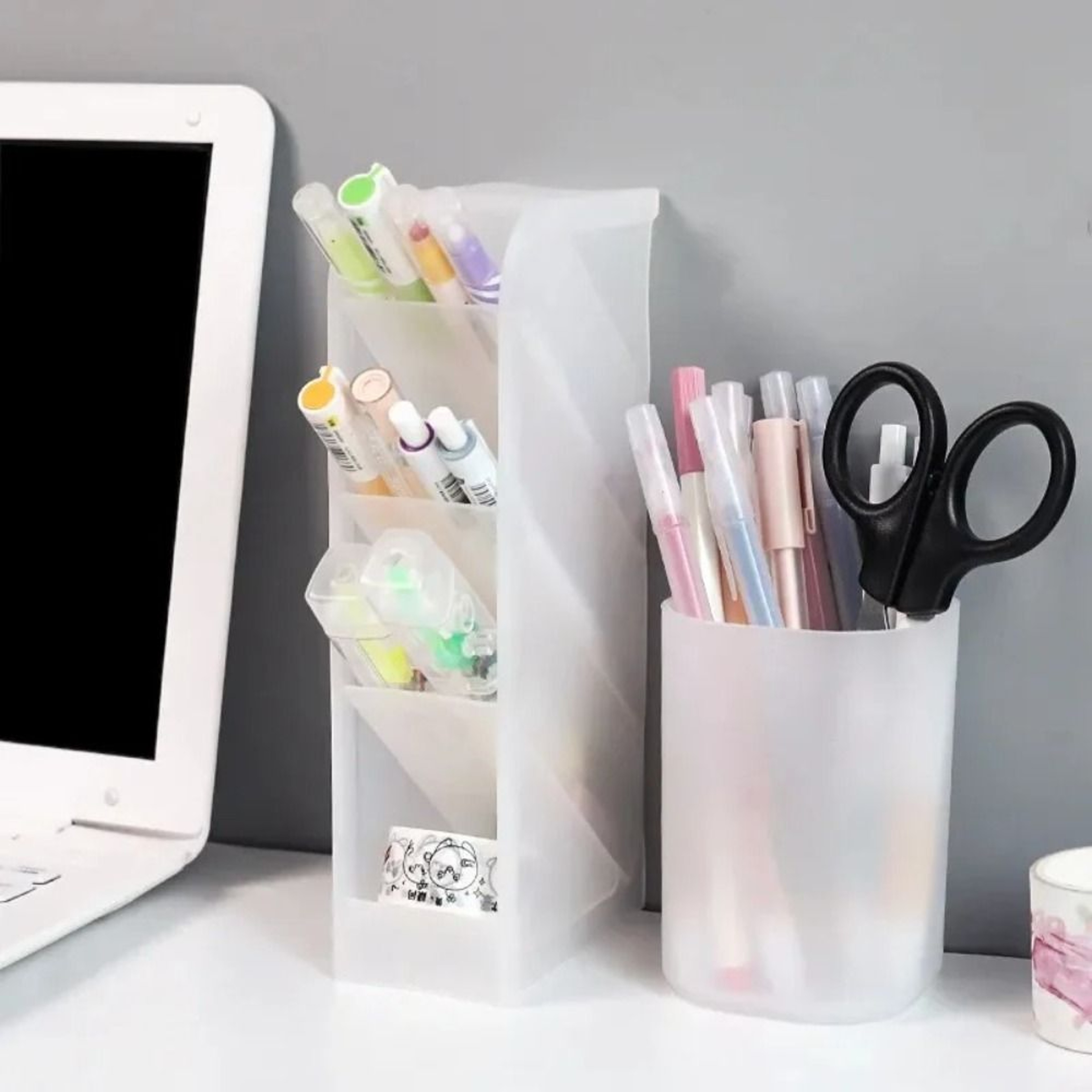 Four Compartment Desktop Organizer With Angled Pen Holder And Macaron Colors 2