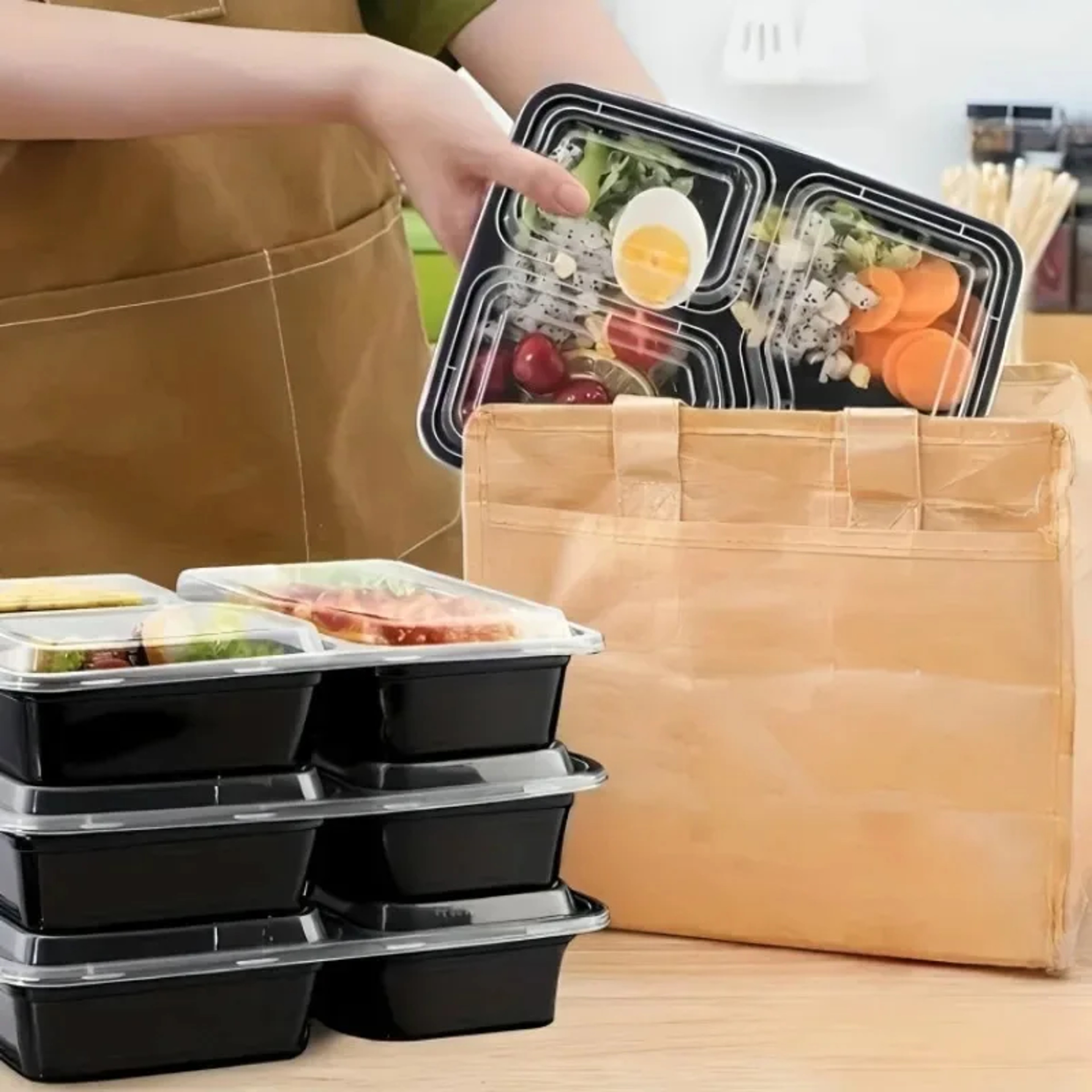 Ten Sets Disposable Food Containers with Lids Microwave Safe Food Storage Boxes Stackable Meal Prep Containers – view 6