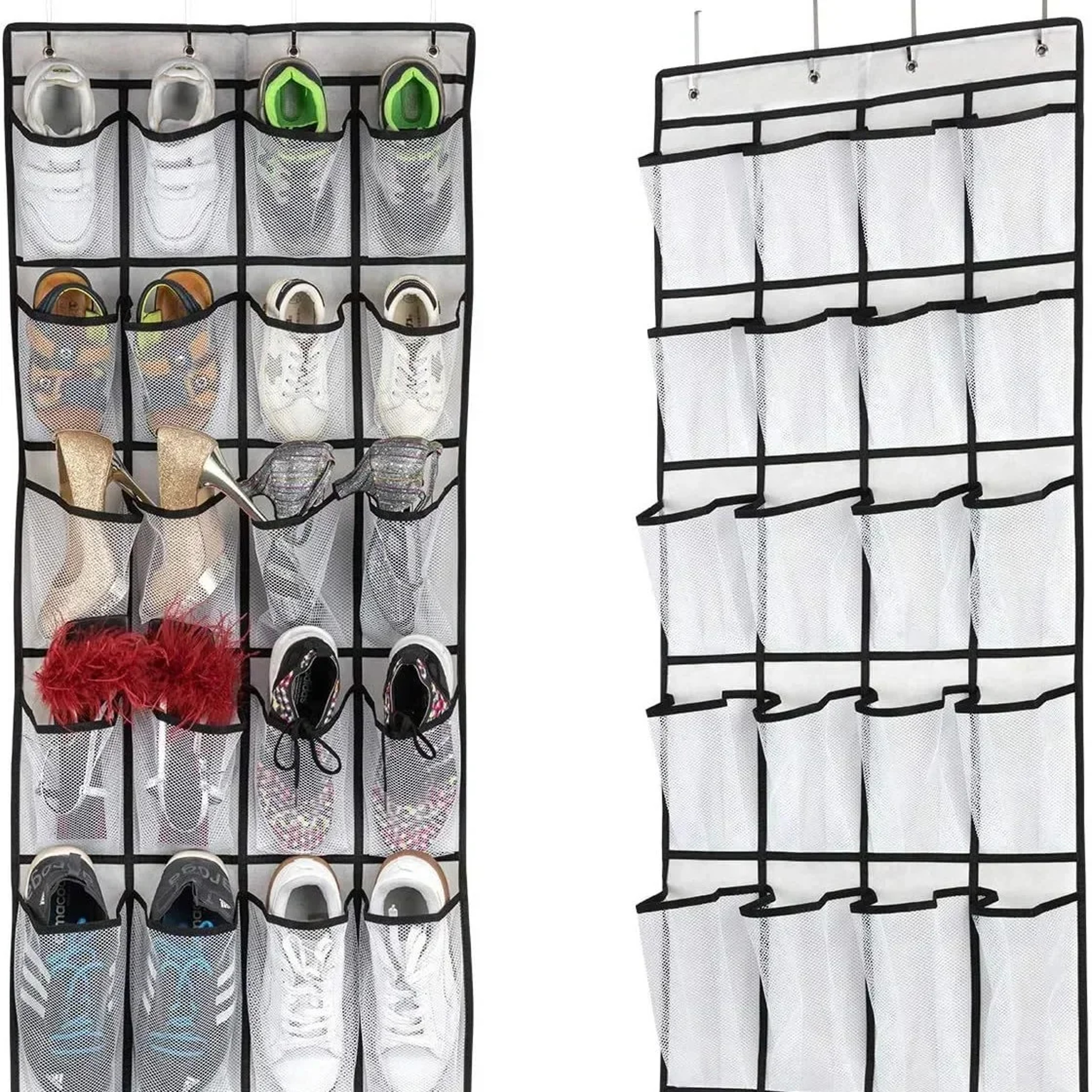 Twentyfour Pocket Over the Door Shoe Organizer Large Mesh Storage Bag with four Hooks – view 2