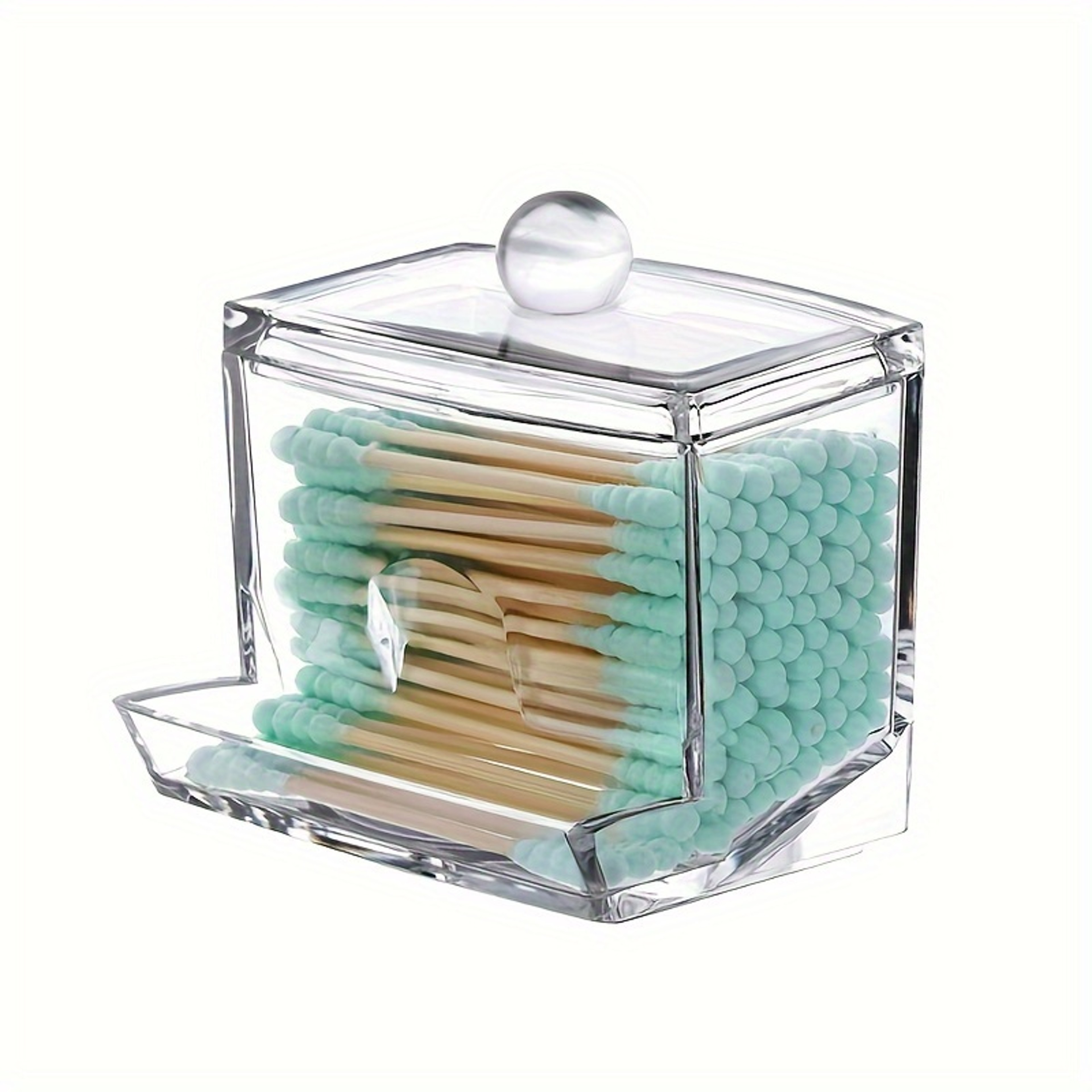 Clear Acrylic Cotton Swab Holder With Bamboo Lid Rectangular Bathroom Storage Container 5