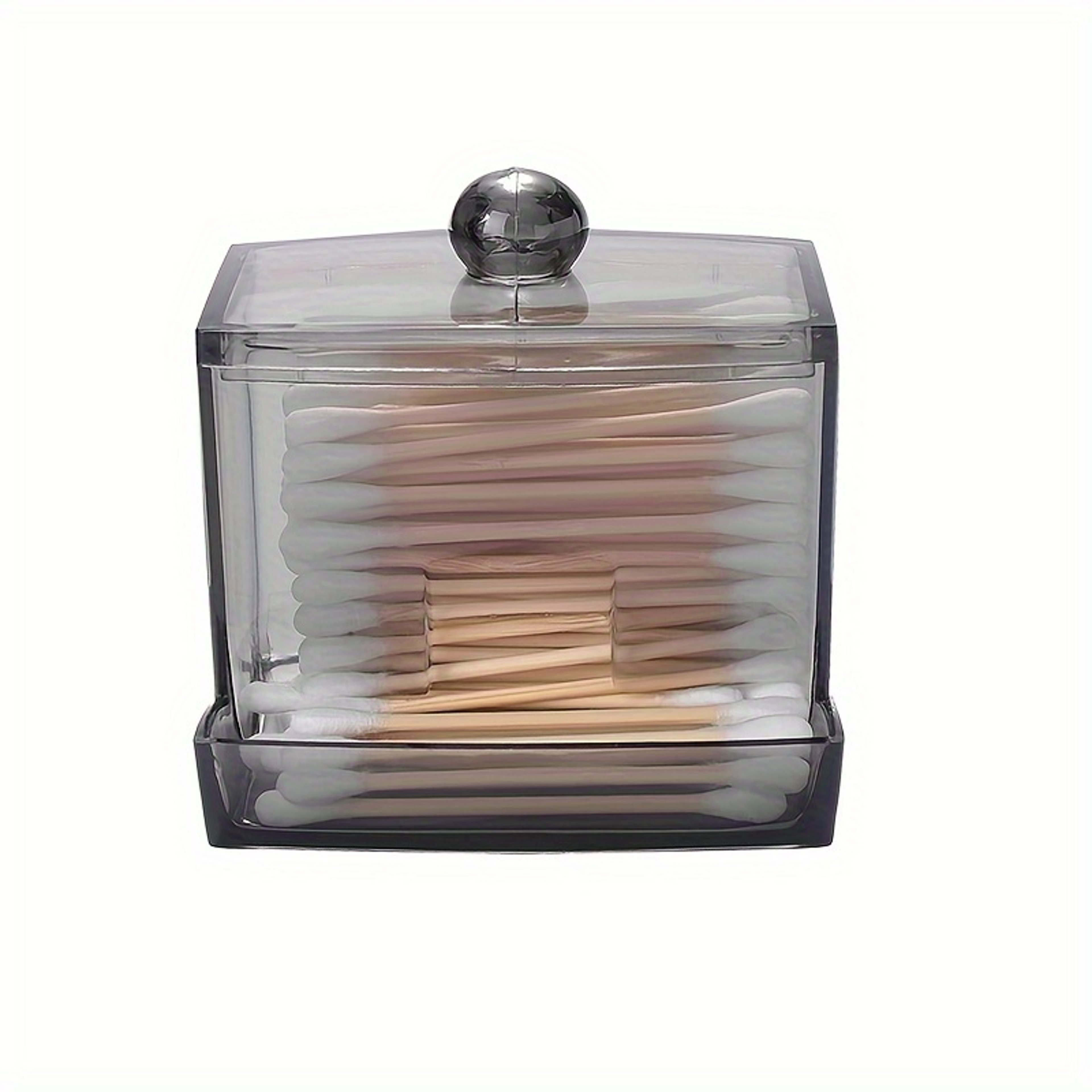 Clear Acrylic Cotton Swab Holder With Bamboo Lid Rectangular Bathroom Storage Container 6