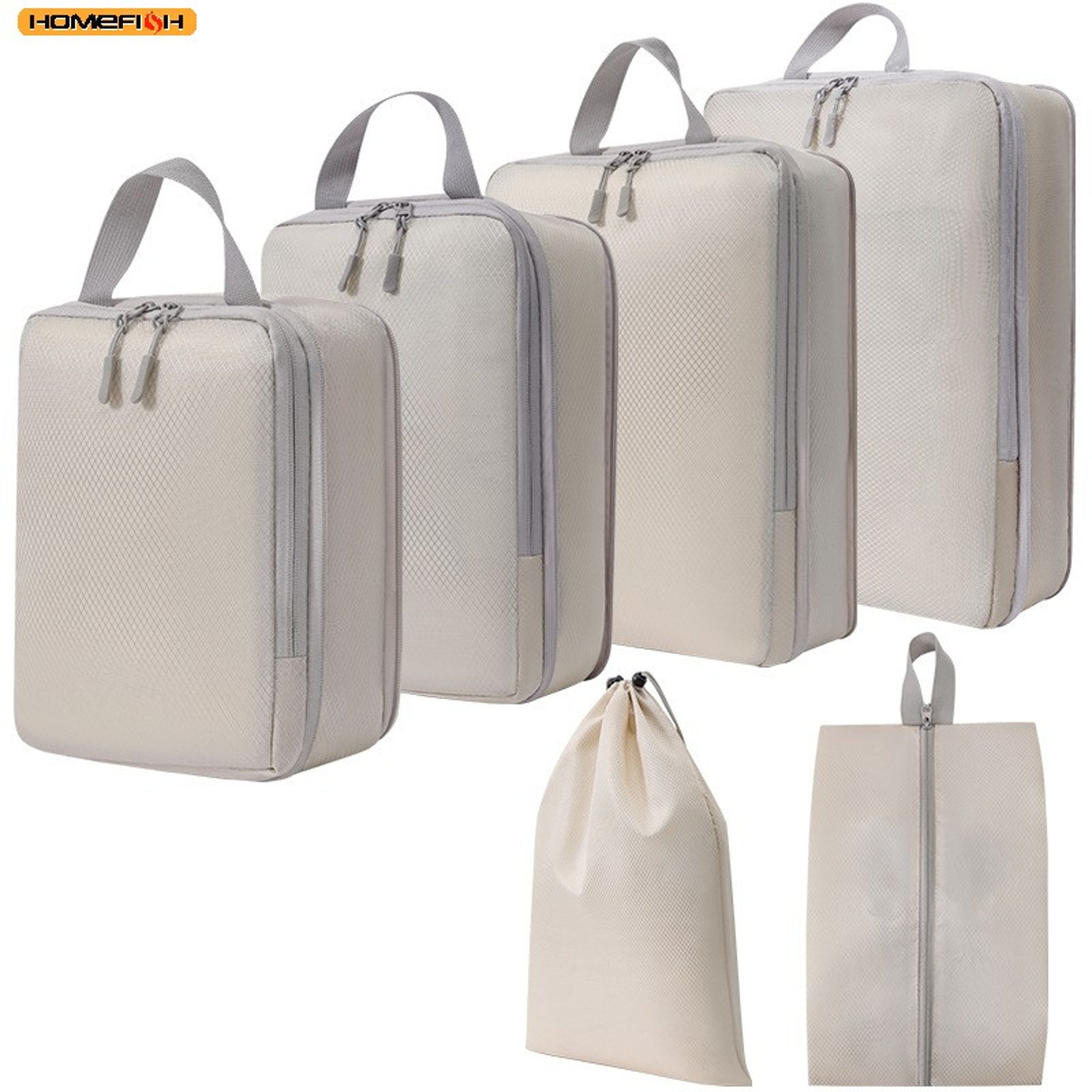 Compressible Packing Cubes Six Piece Set Waterproof Luggage Organizer Bags 0