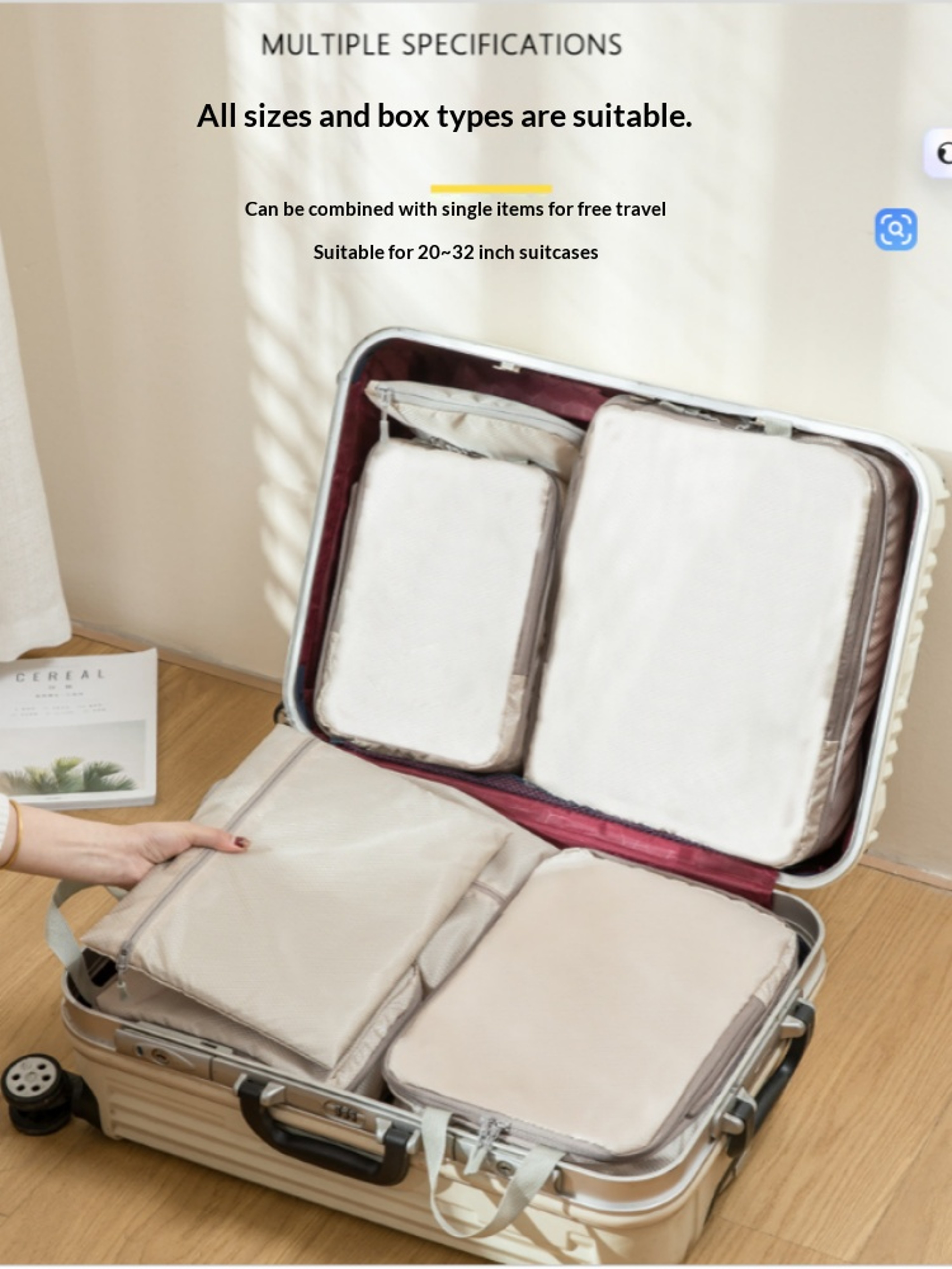 Compressible Packing Cubes Six Piece Set Waterproof Luggage Organizer Bags 2