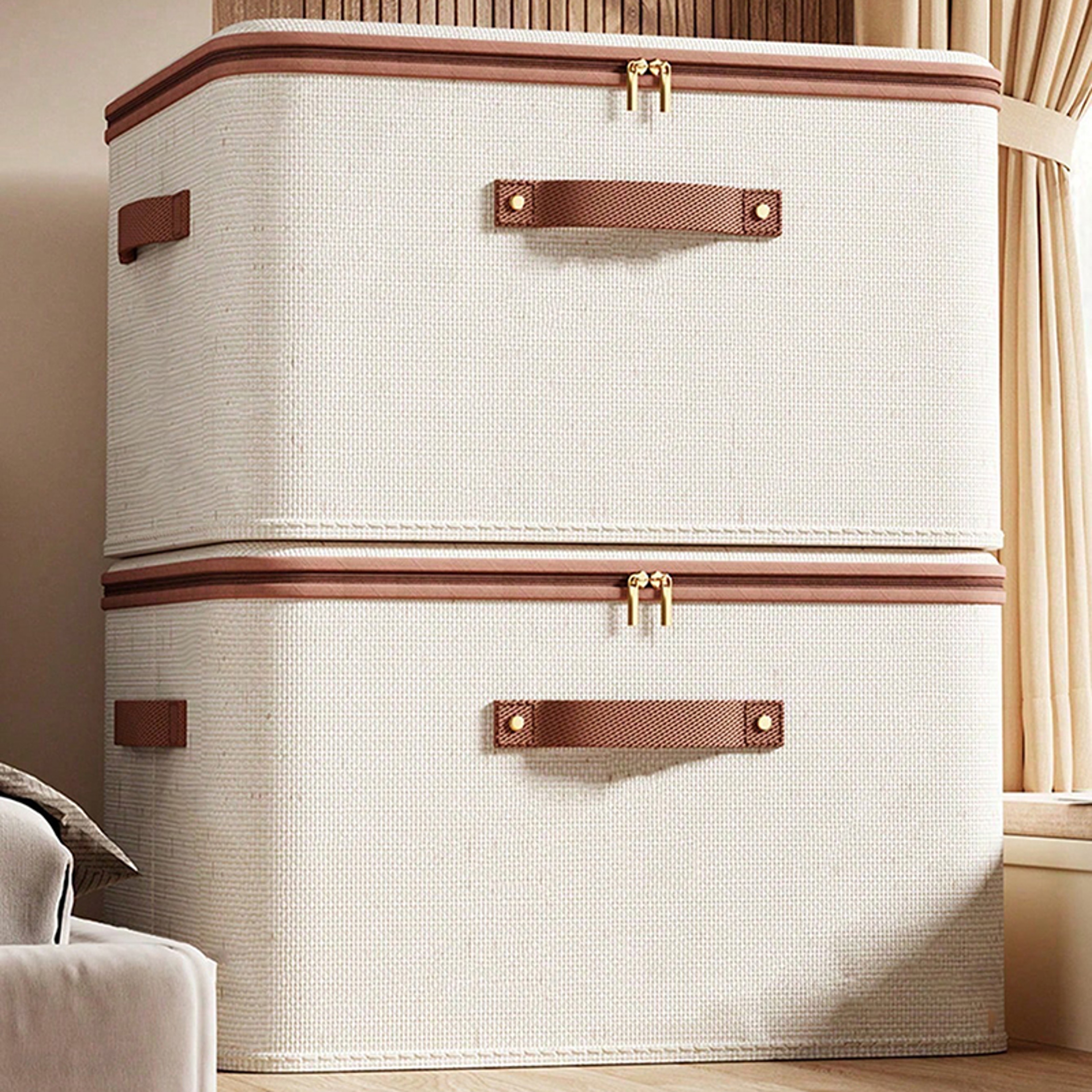 Foldable Clothes Storage Box with Handle and Zipper Reusable Wardrobe Organizer – view 3