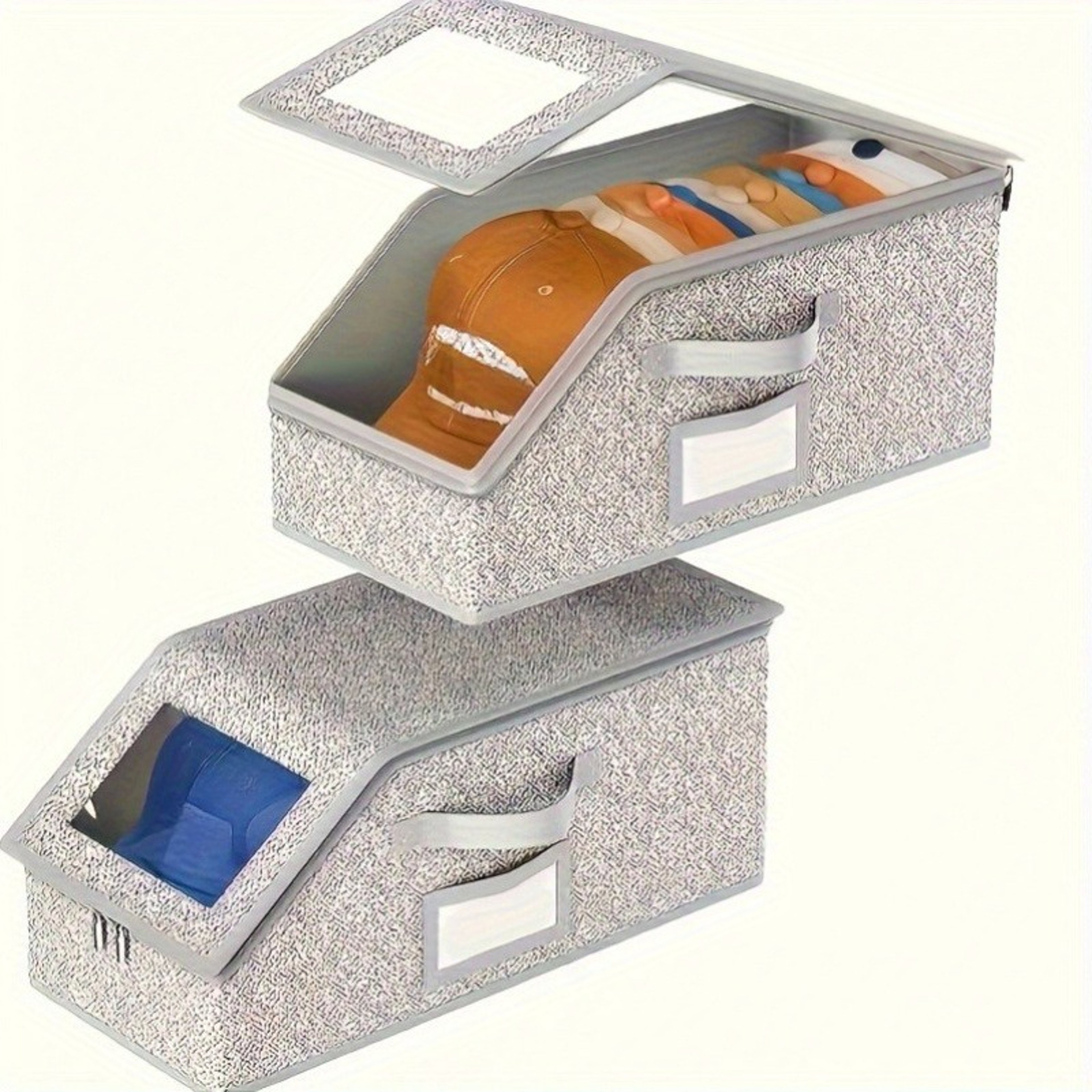 Foldable Baseball Cap Storage Box Stackable Fabric Closet Organizer with Zipper Closure – view 1