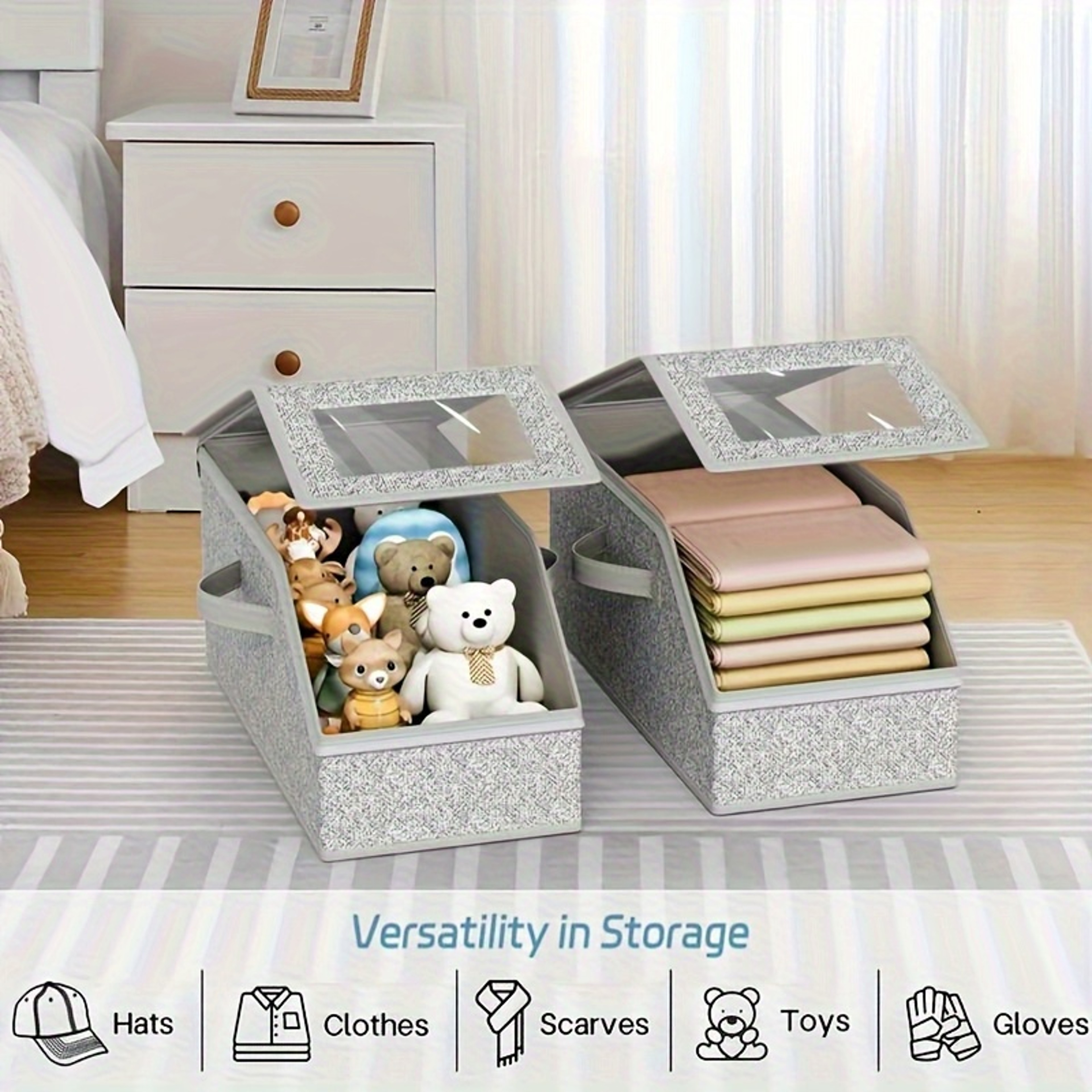 Foldable Baseball Cap Storage Box Stackable Fabric Closet Organizer with Zipper Closure – view 2
