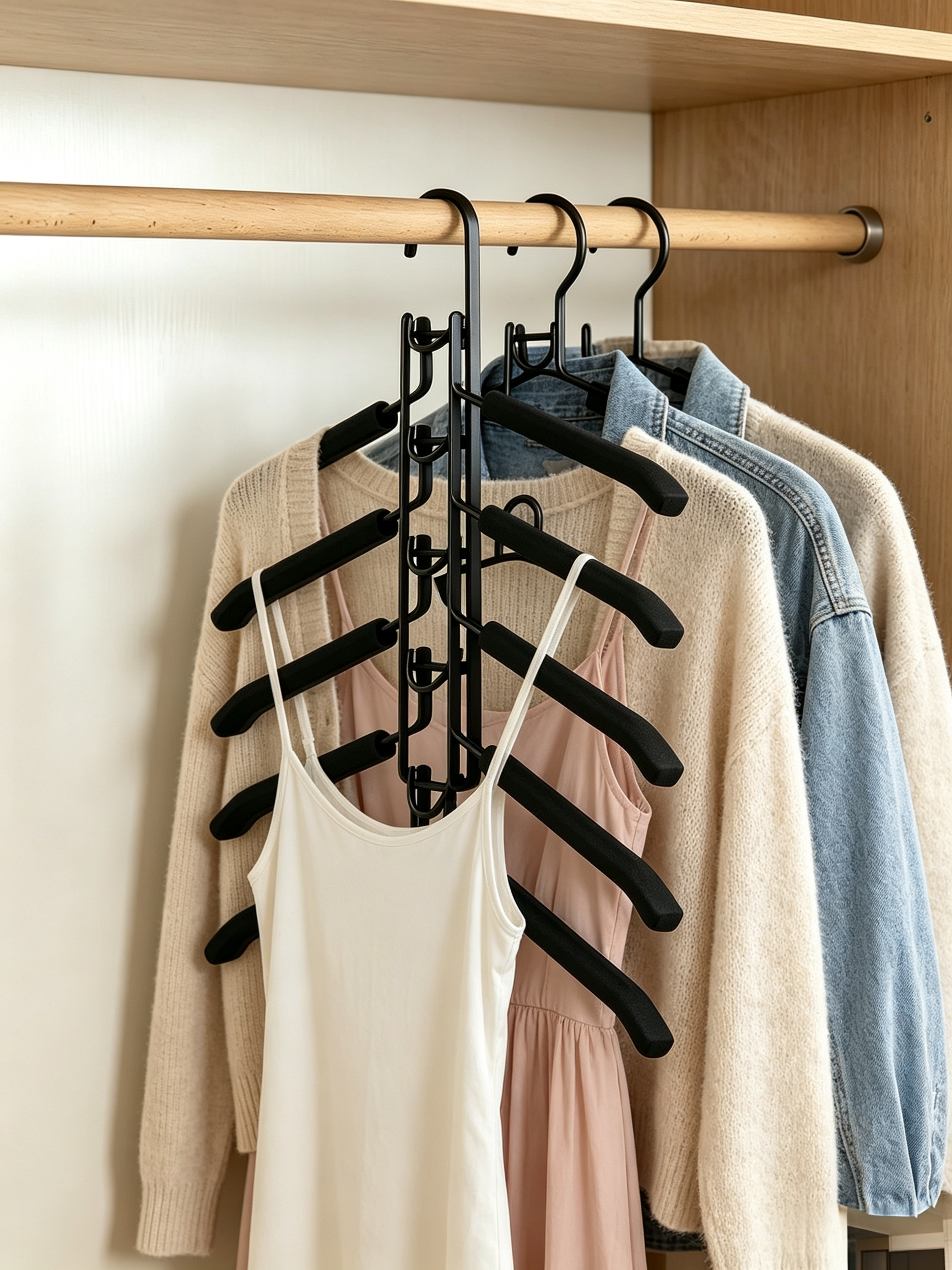 Multi Layer Metal Clothes Hanger with Non Slip Foam Pads Space Saving Closet Storage Organizer – view 4