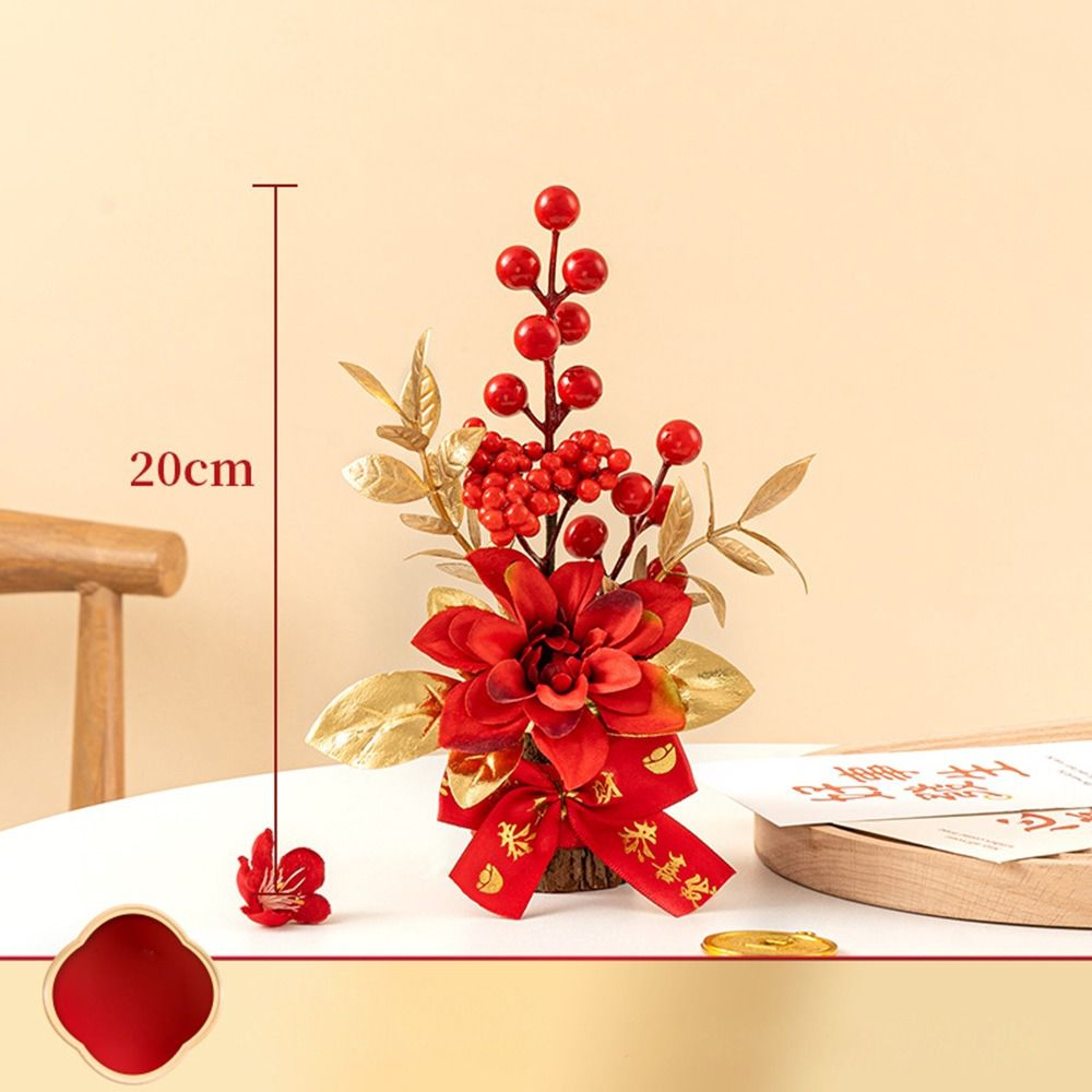 Red Berry Branch Tabletop Decorative Pot Artificial Flowers Plant Accent For Home And Festive Event 7