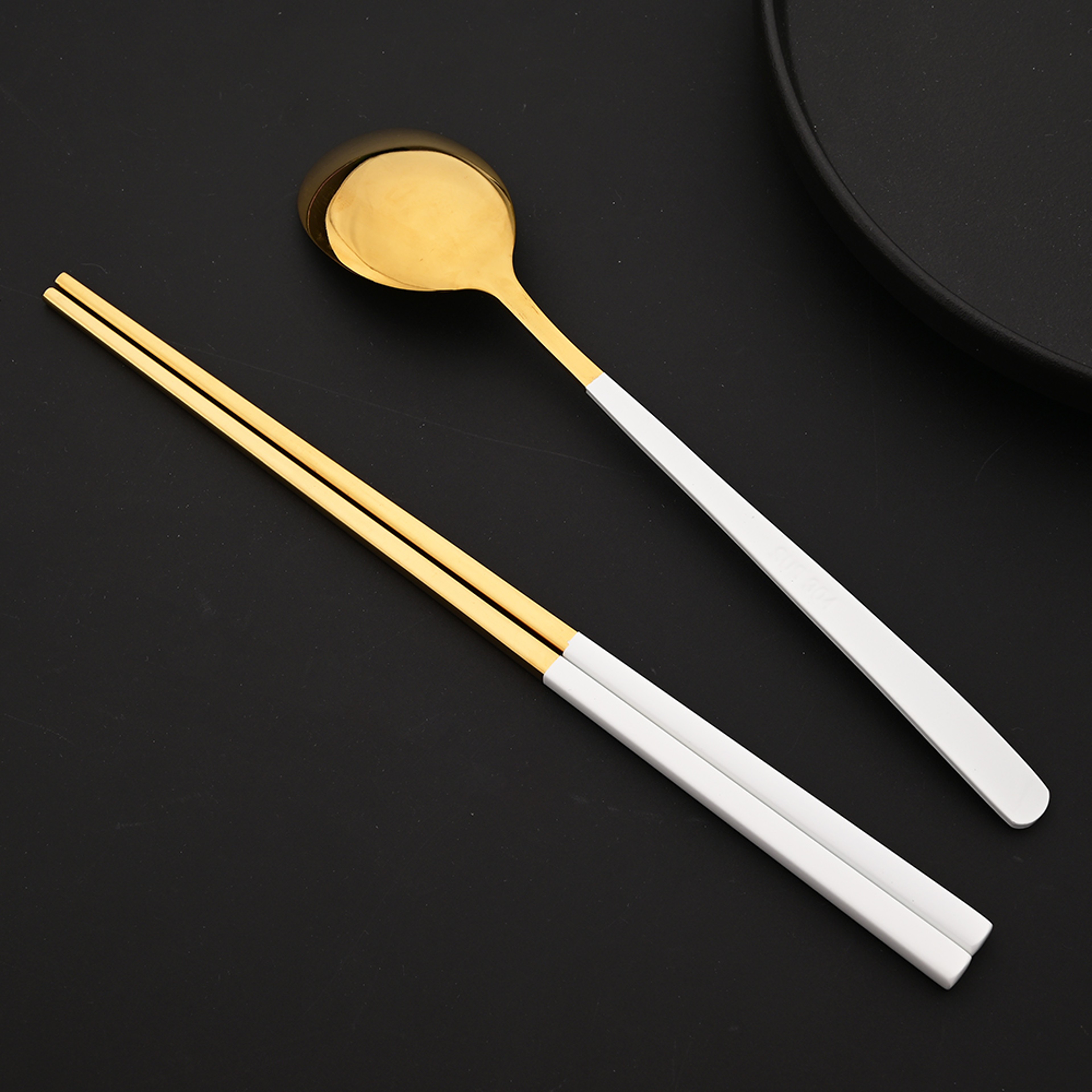 Ten Piece Stainless Steel Cutlery Set Korean Chopsticks and Dessert Spoons Flatware Service – view 5