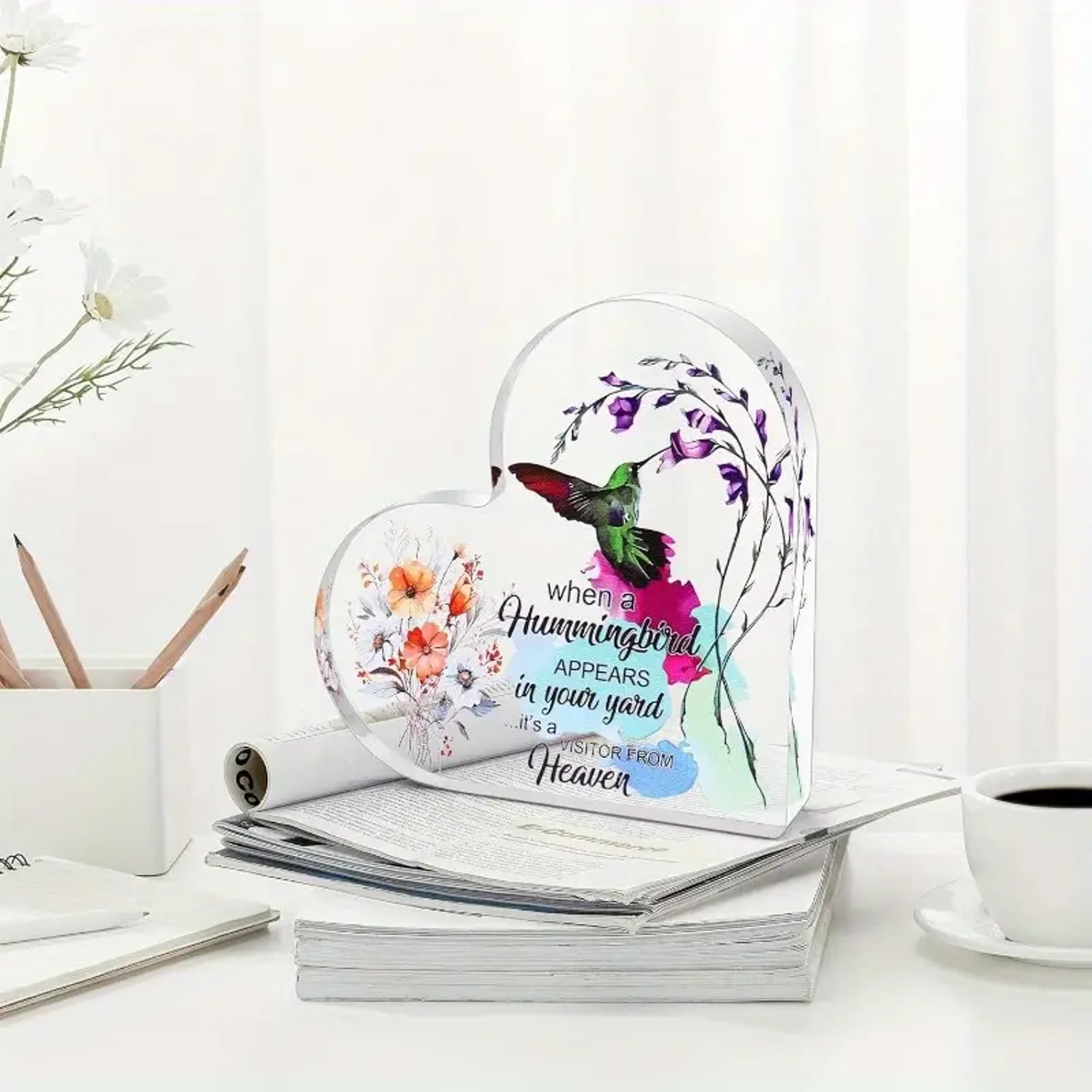 Acrylic Hummingbird Table Decor Heart Shaped Keepsake – view 3
