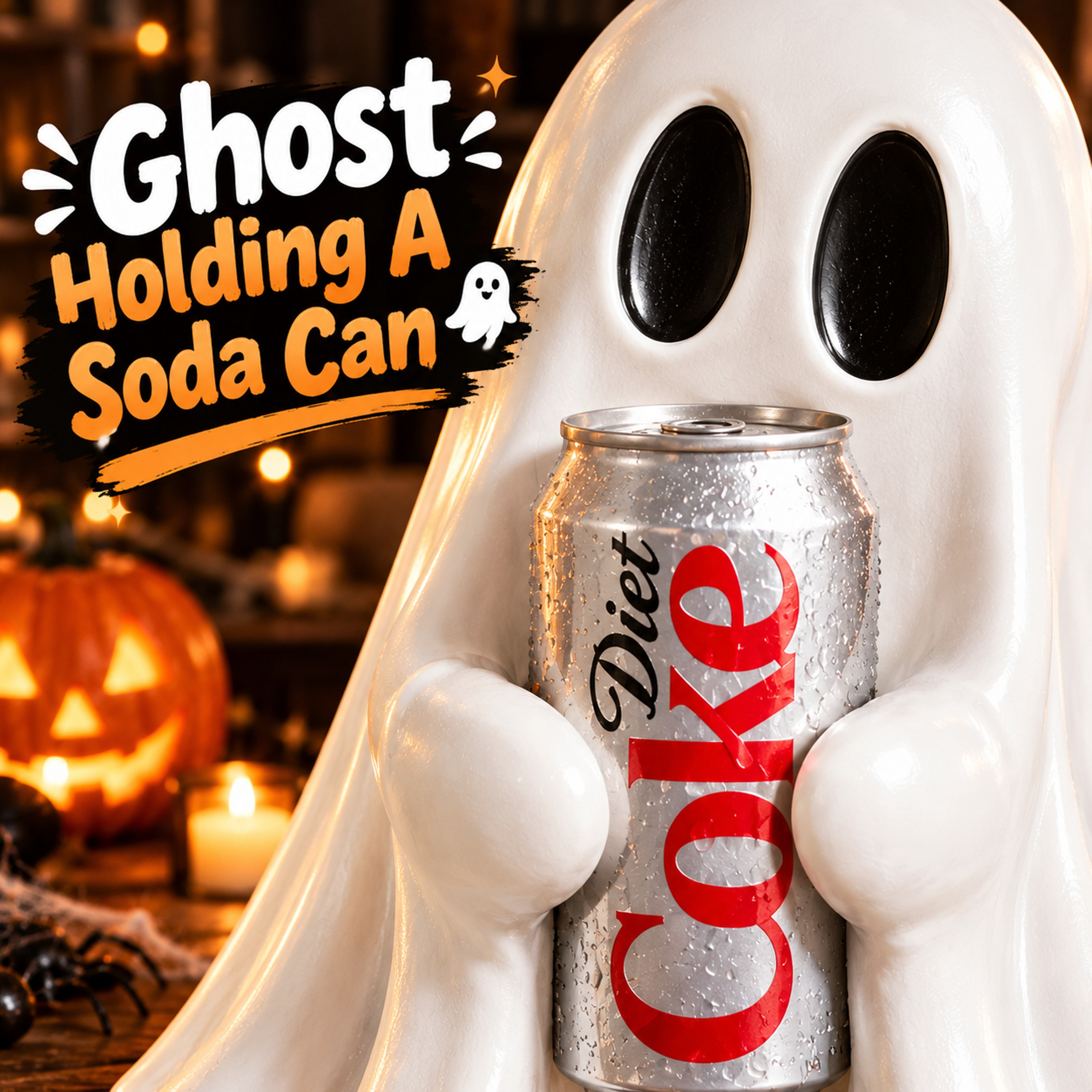 Funny Ghost Holding Soda Can Resin Statue Cute Spooky Tabletop Halloween Decor – view 2