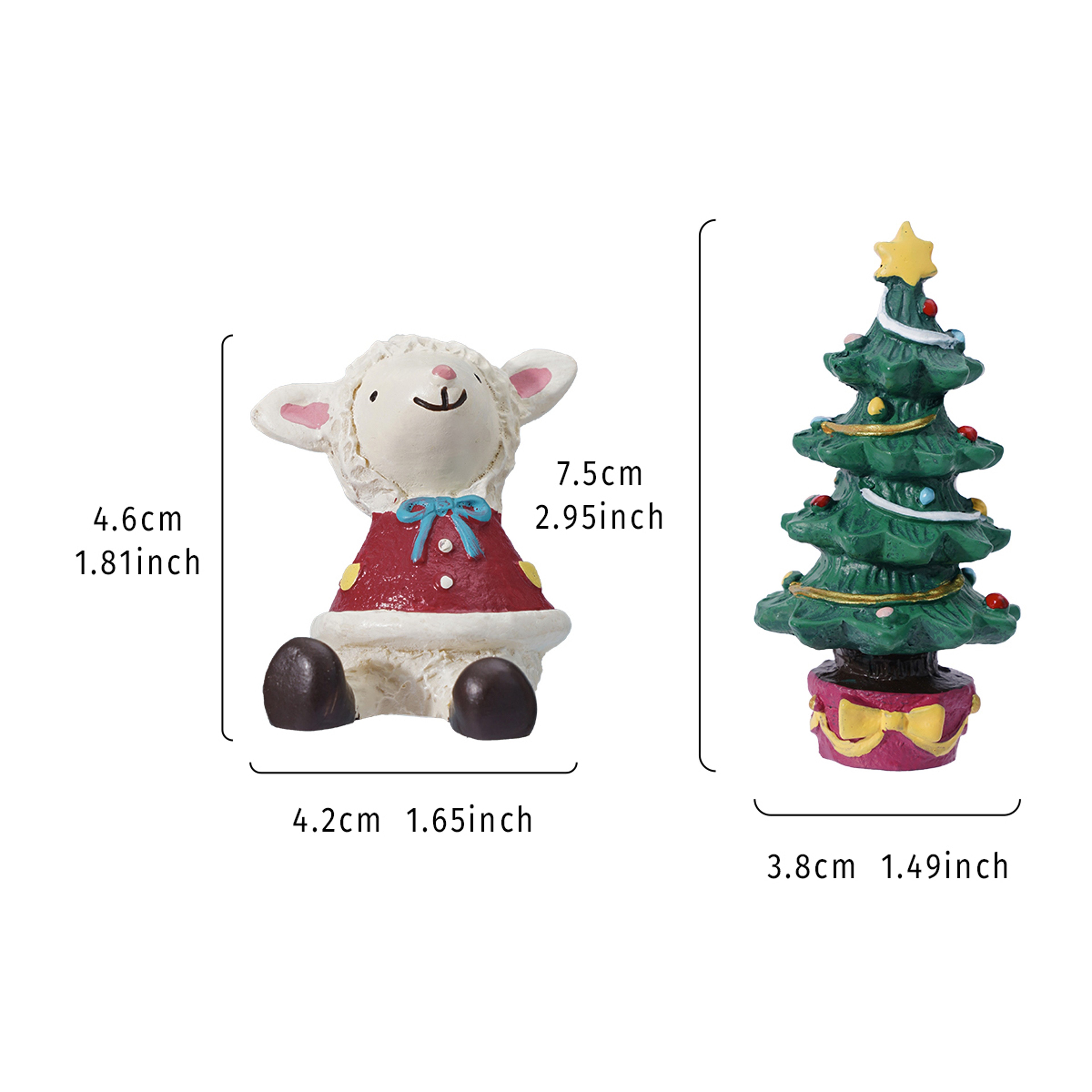 Two Piece Christmas Lambs and Tree Figurine Set Resin Holiday Home Decor – view 3