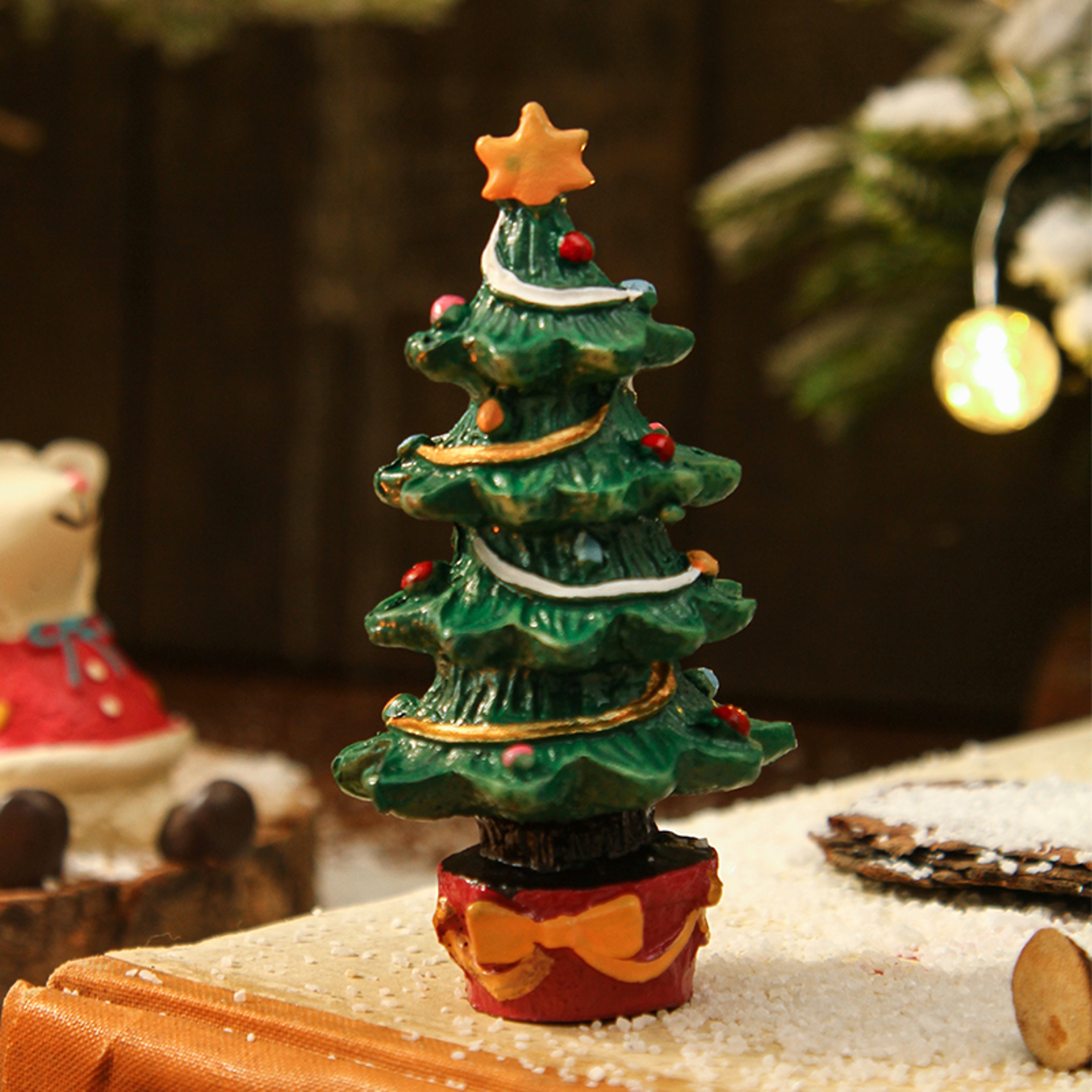 Two Piece Christmas Lambs and Tree Figurine Set Resin Holiday Home Decor – view 5
