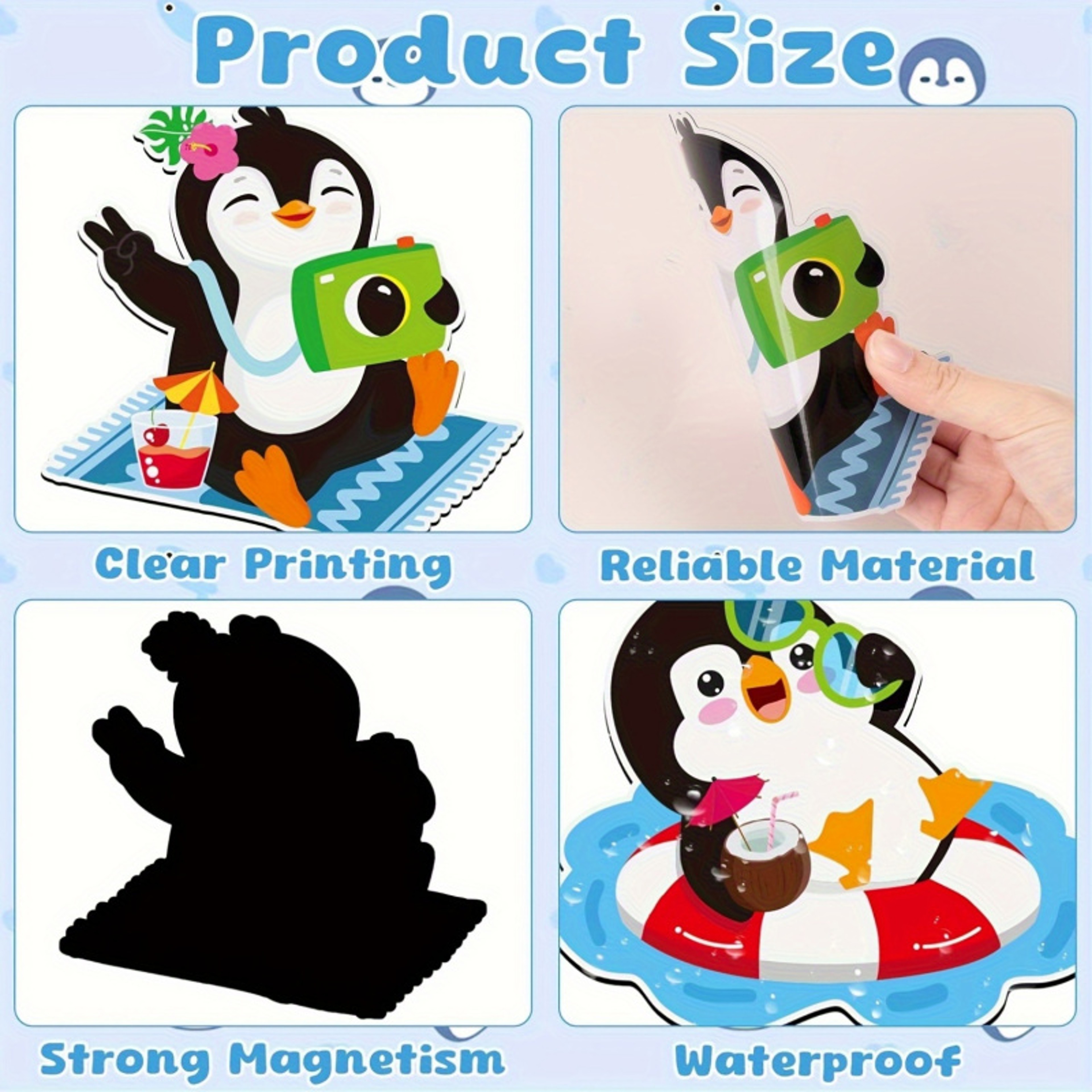 Ten Piece Penguin Cruise Door Magnets Cute Beach and Pool Theme Fridge Magnetic Stickers – view 2