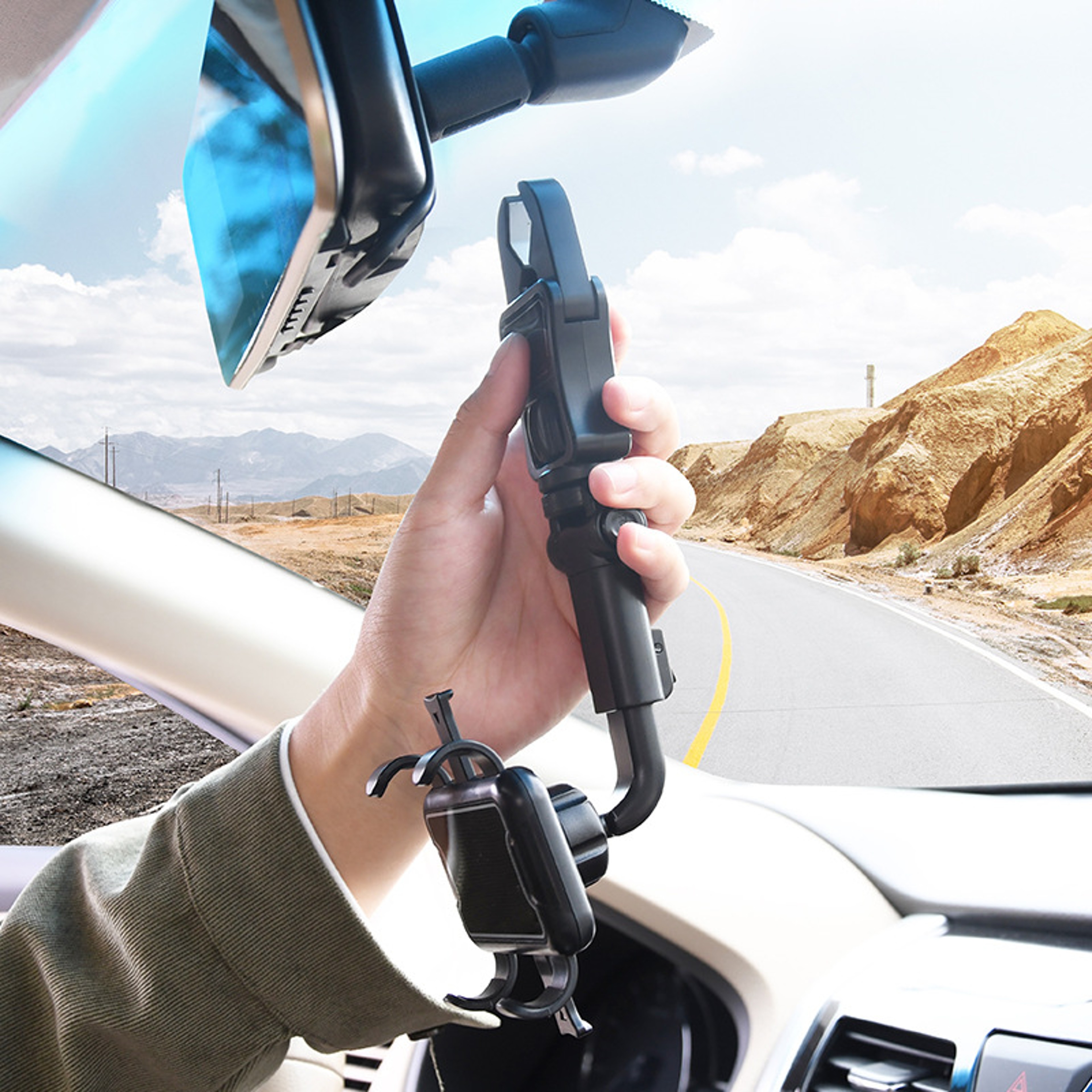 Car Phone Holder Easy Clip Mount Stand for Rearview Mirror Universal Flexible Holder – view 2