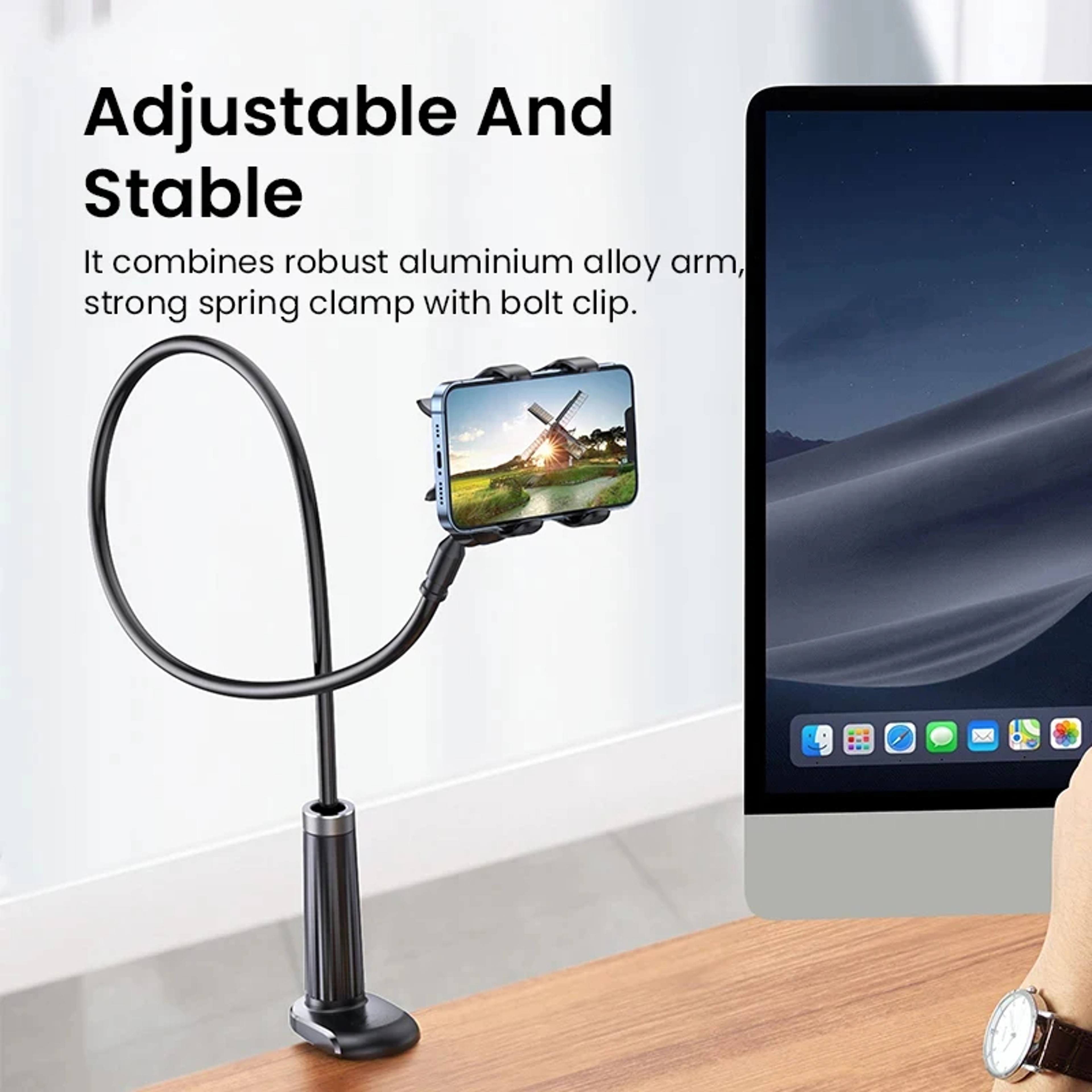 Adjustable Rotating Phone Stand for Bedside Desktop and Live Streaming – view 2
