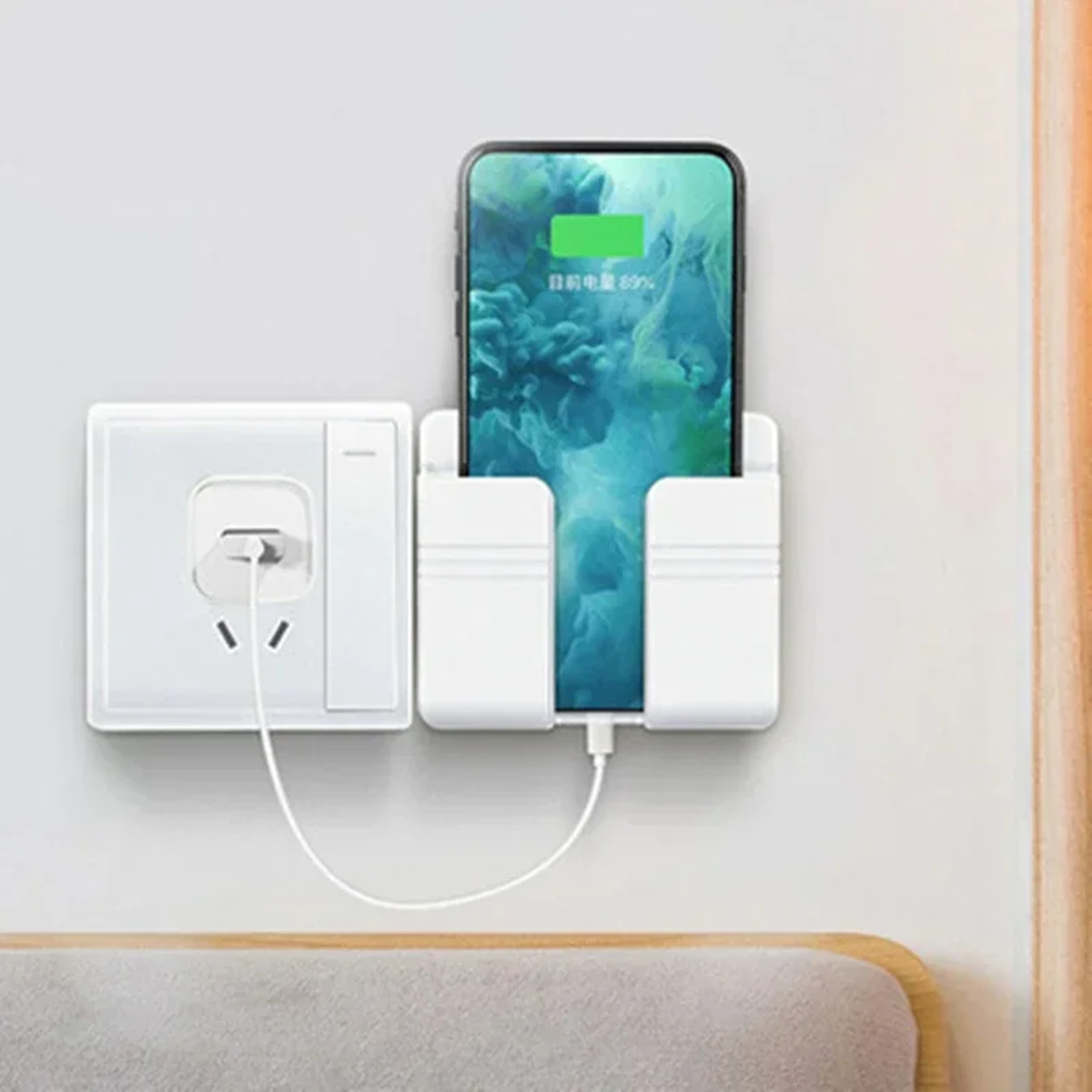 Adhesive Wall Mount Phone Holder for Charging and Remote Control Storage – view 5
