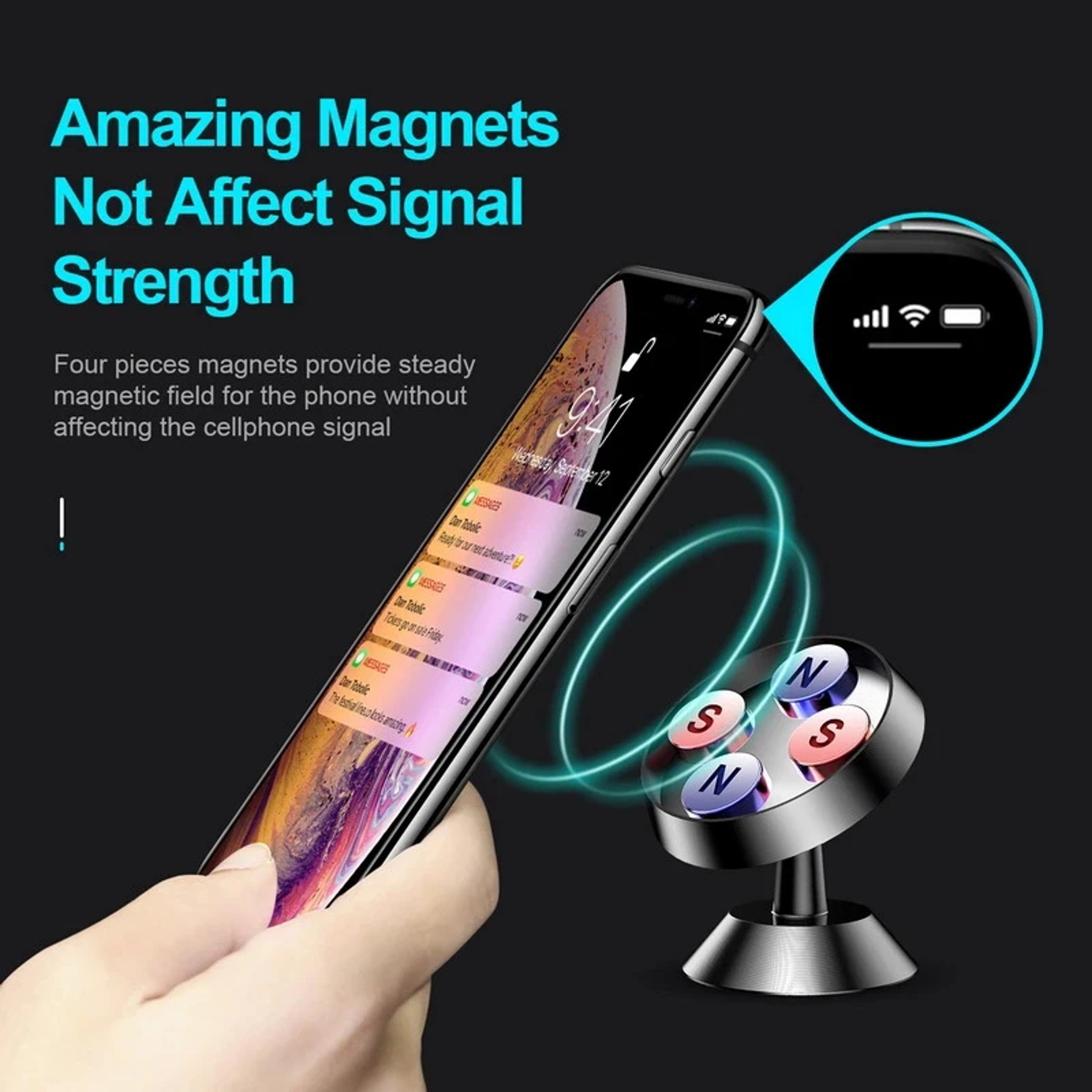Magnetic Car Phone Holder With Adhesive Dashboard And Wall Mount 3