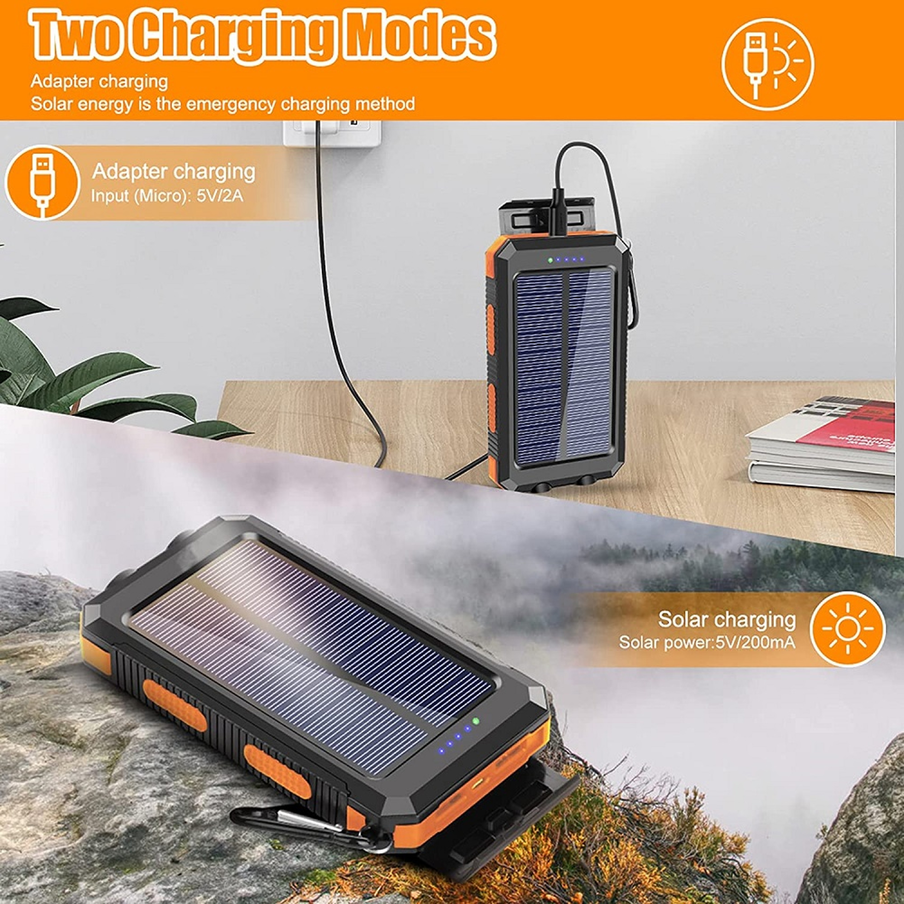 Solar Power Bank With Twenty W Fast Charging LED Flashlight And Compass 3