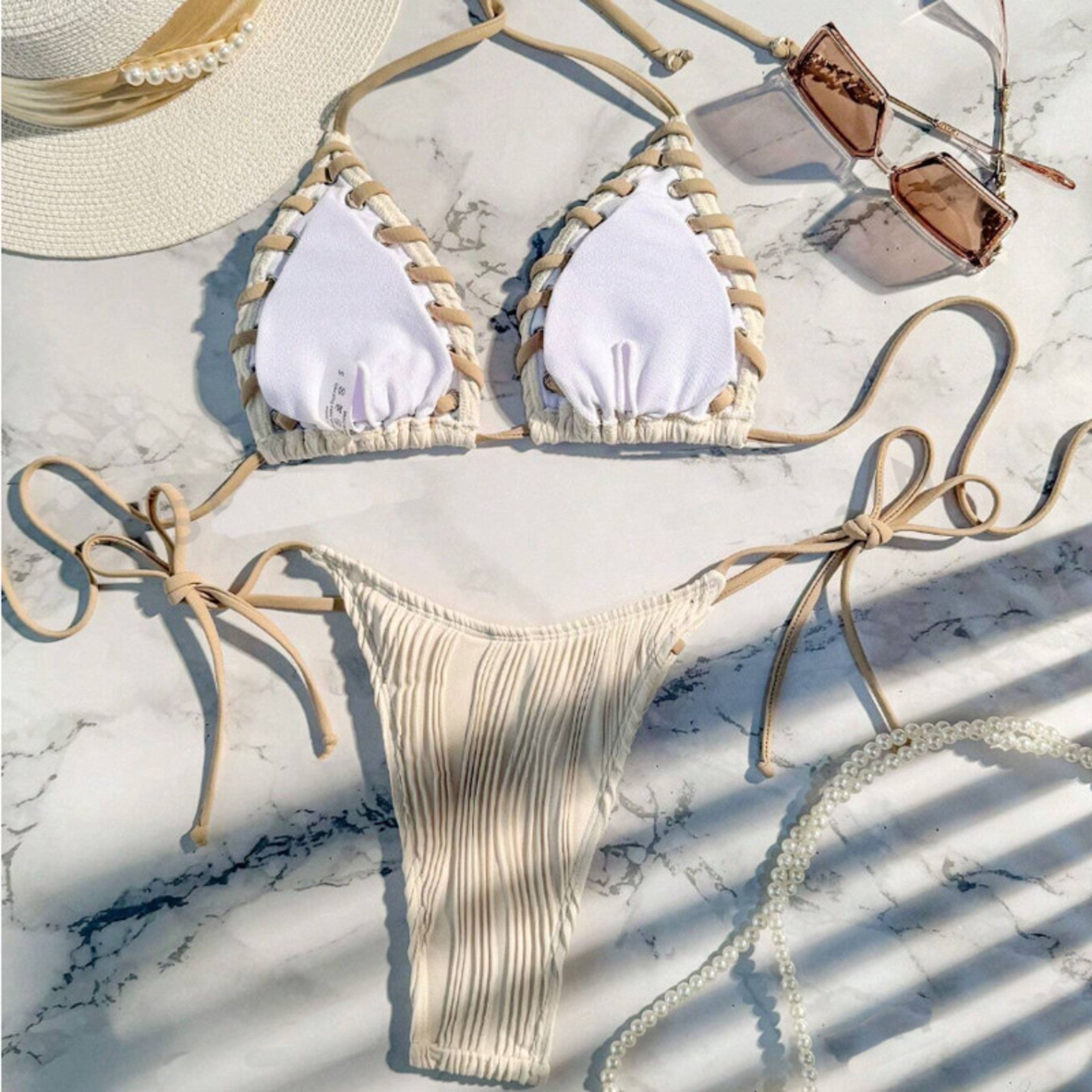 Womens Brazilian Bikini Set Two Piece Low Waist Triangle Swimsuit with Lace Up Details – view 2