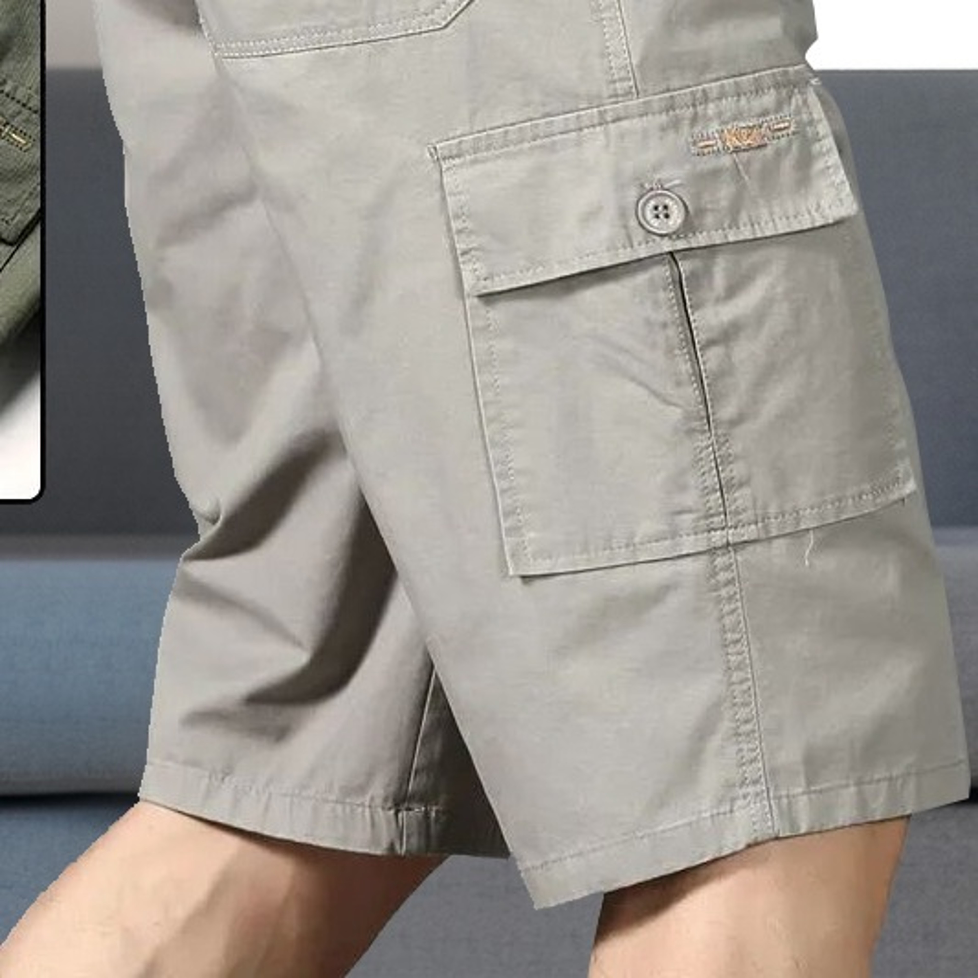 Mens Cotton Cargo Shorts with Zipper Pockets and Elastic Waist  KneeLength Summer Shortsjpg