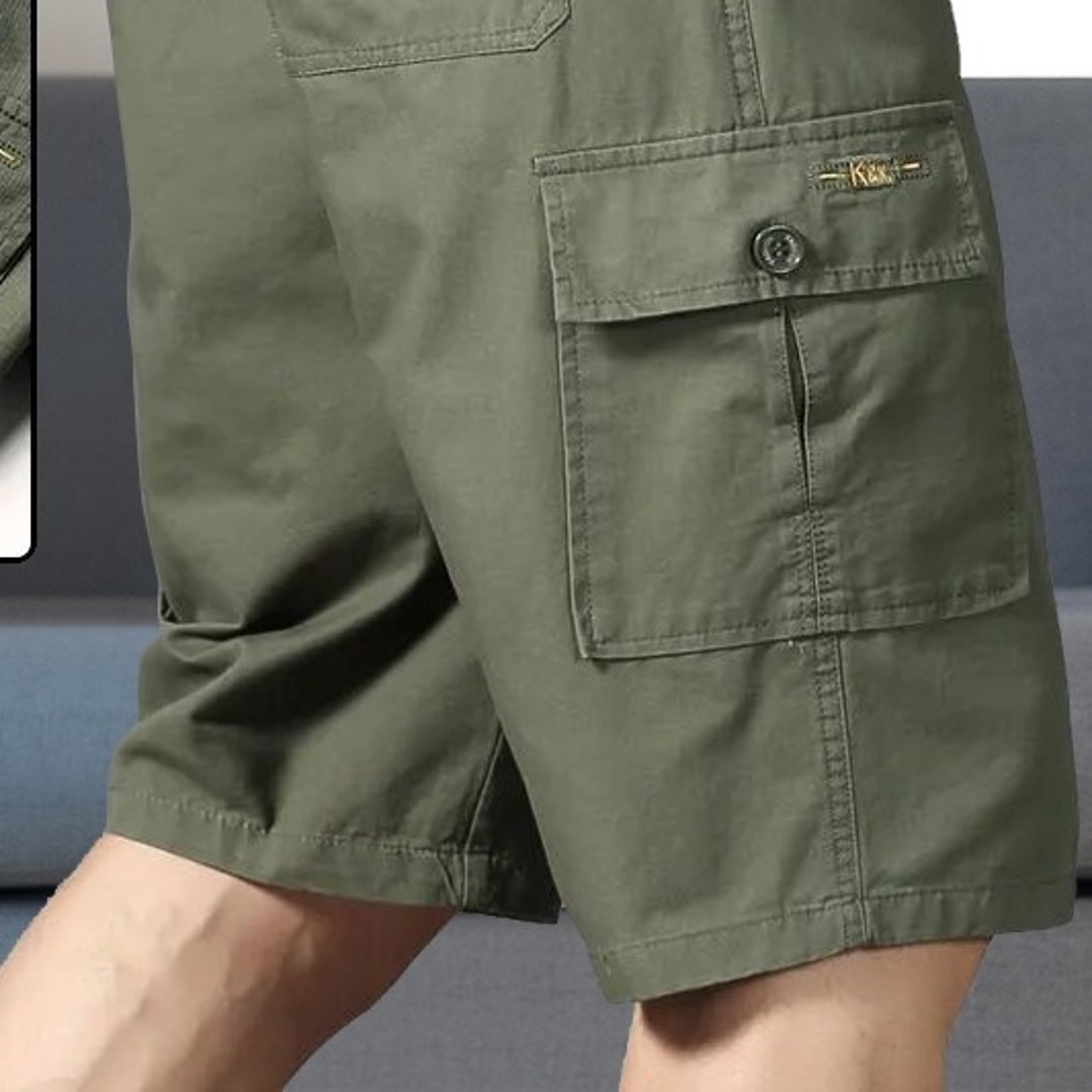 Mens Cotton Cargo Shorts with Zipper Pockets and Elastic Waist  KneeLength Summer Shortsjpg
