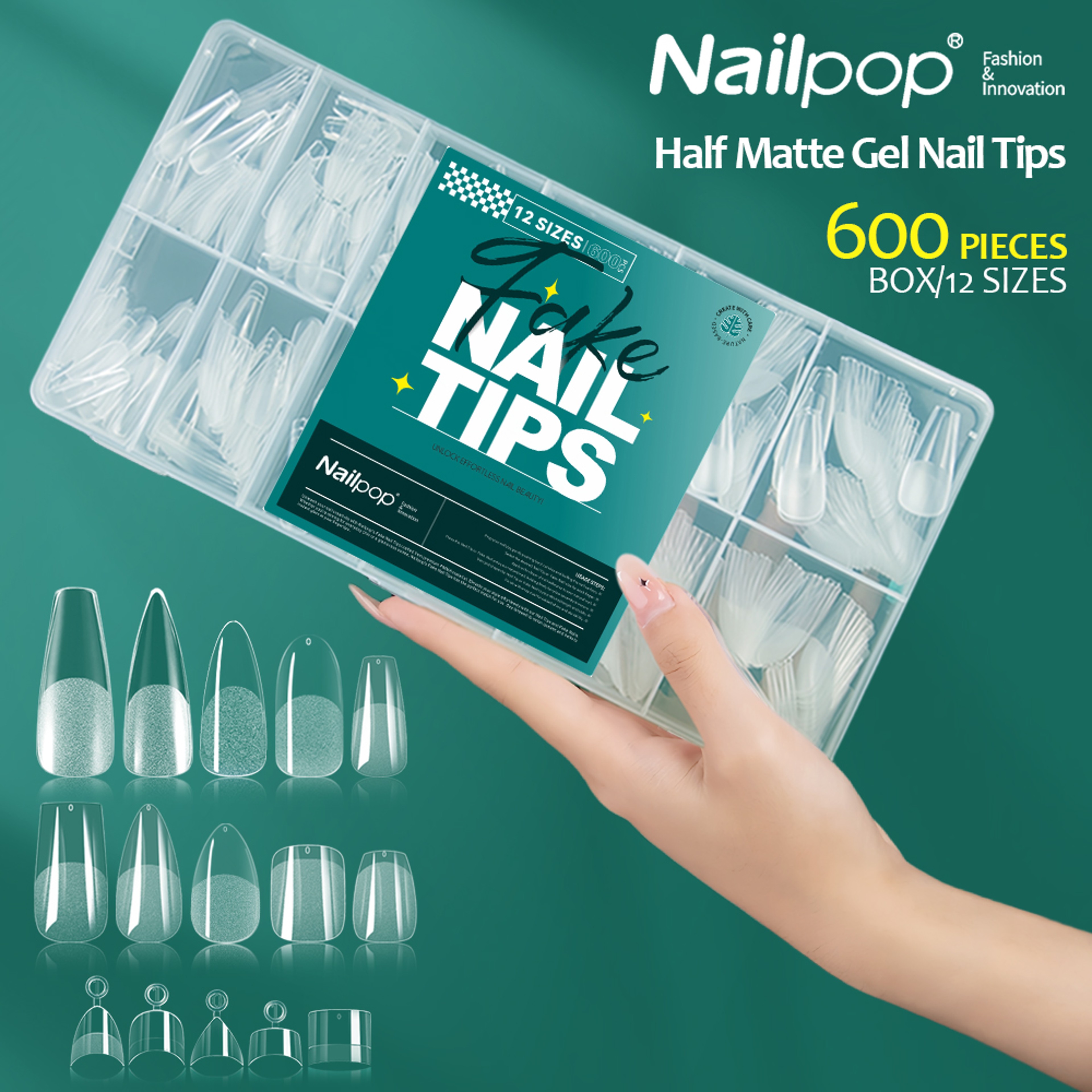 Pre Buffed Full Cover Nail Tips Semi Matte False Nail Extensions – view 1