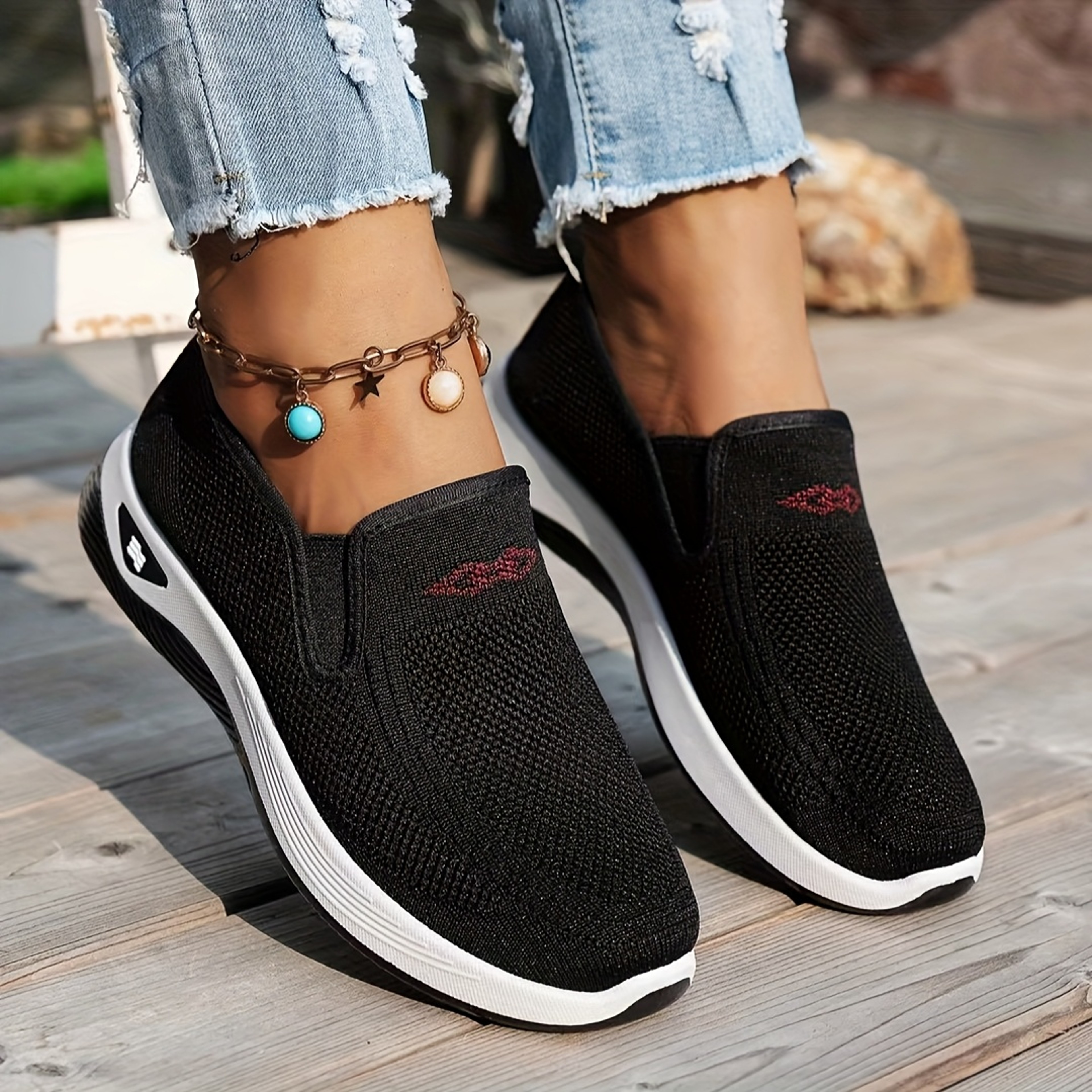 Womens Casual Slip On Shoes Breathable Mesh Lined Low Heel Walking Shoes – view 4