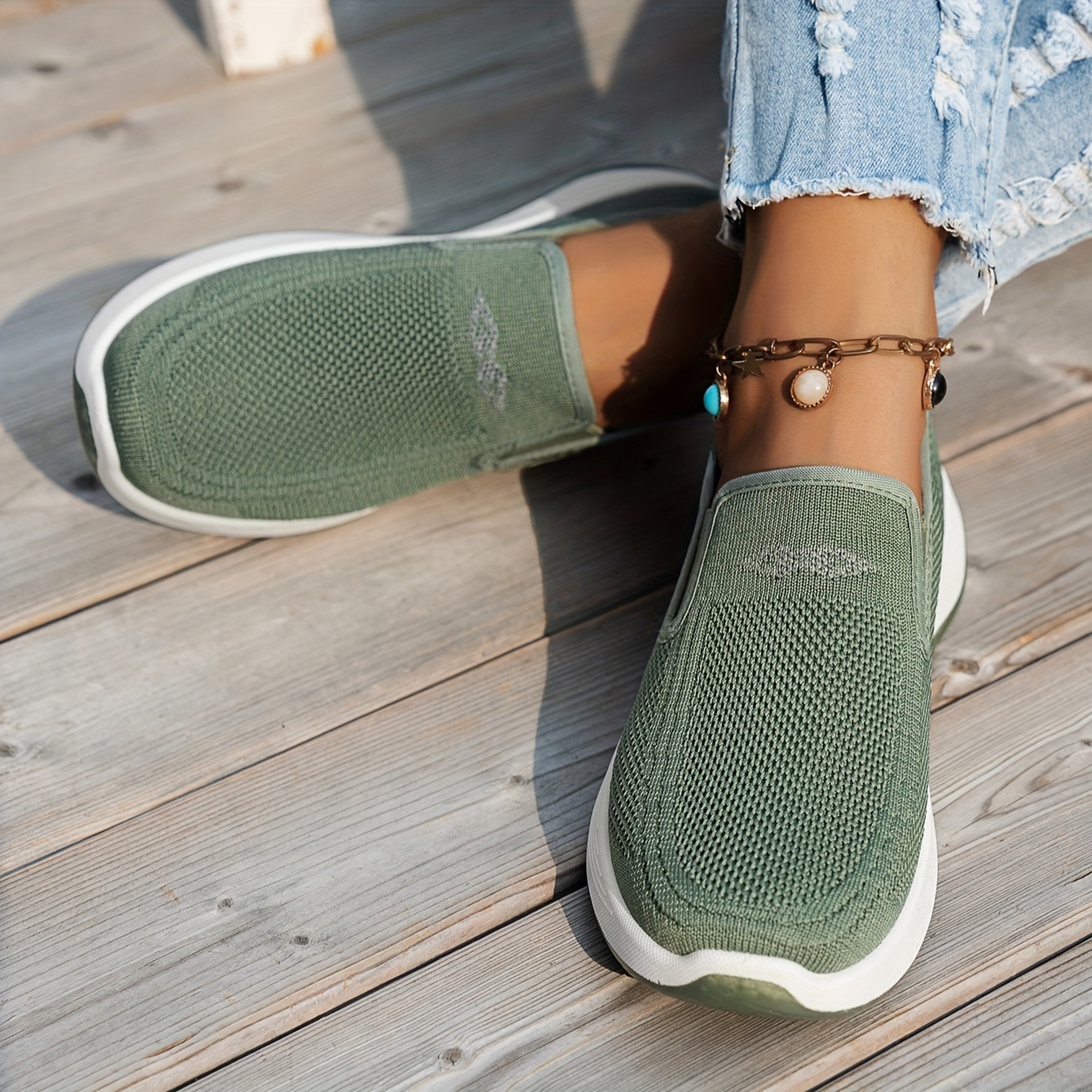 Womens Casual Slip On Shoes Breathable Mesh Lined Low Heel Walking Shoes – view 6