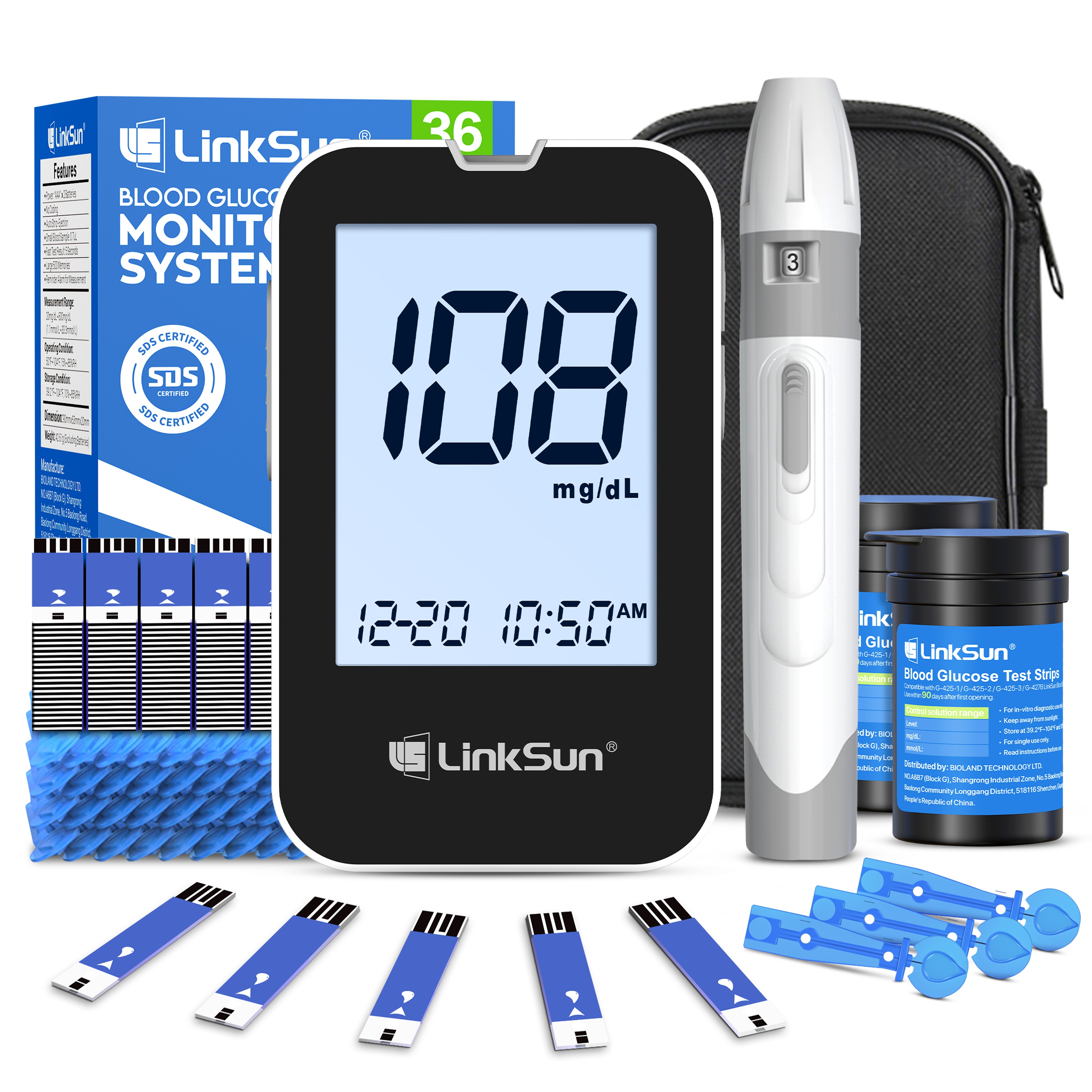 Blood Glucose Meter Kit With Test Strips No Coding Digital Blood Sugar Monitor 8
