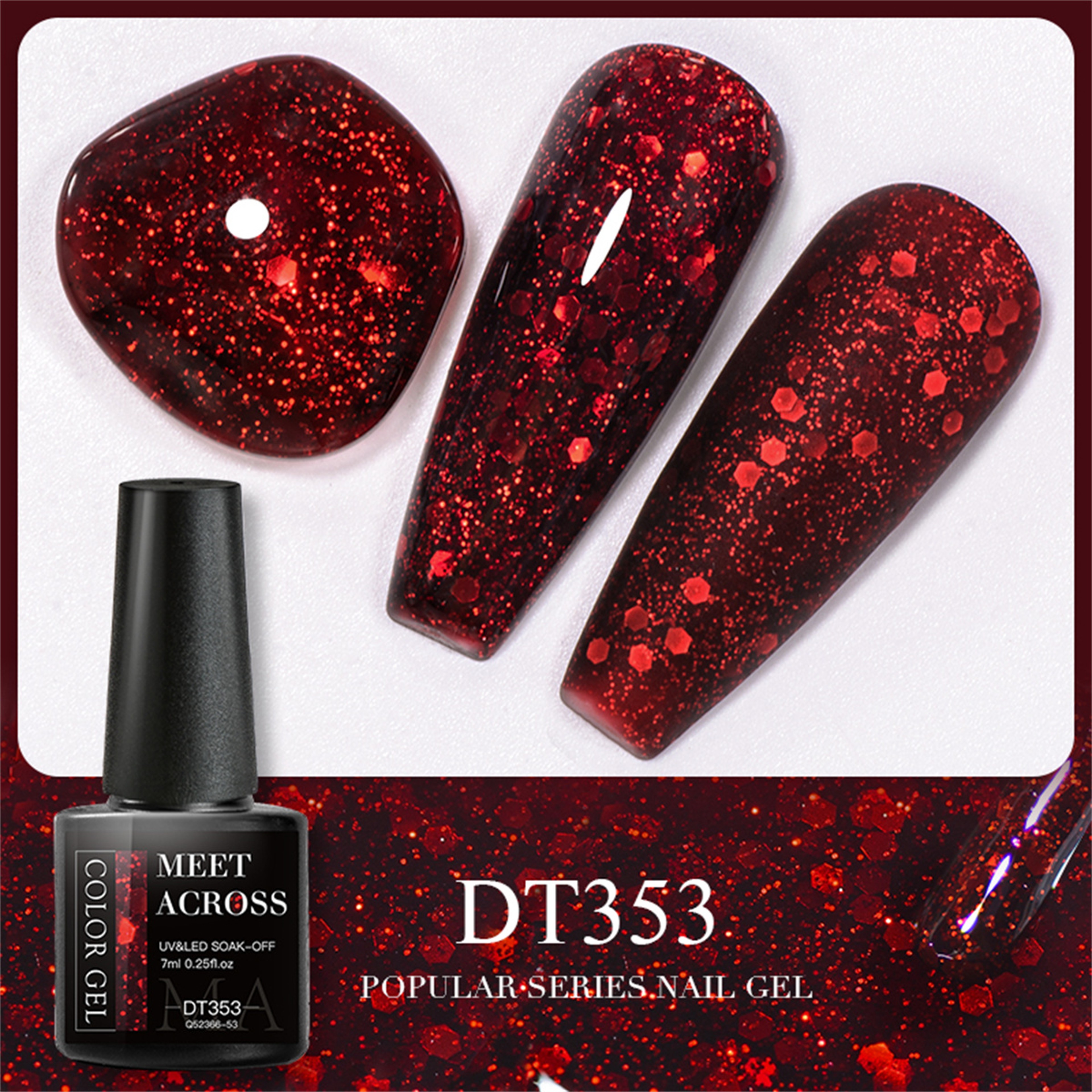 Red Glitter Gel Nail Polish Sparkling Sequin Soak Off UV Gel Varnish – view 2